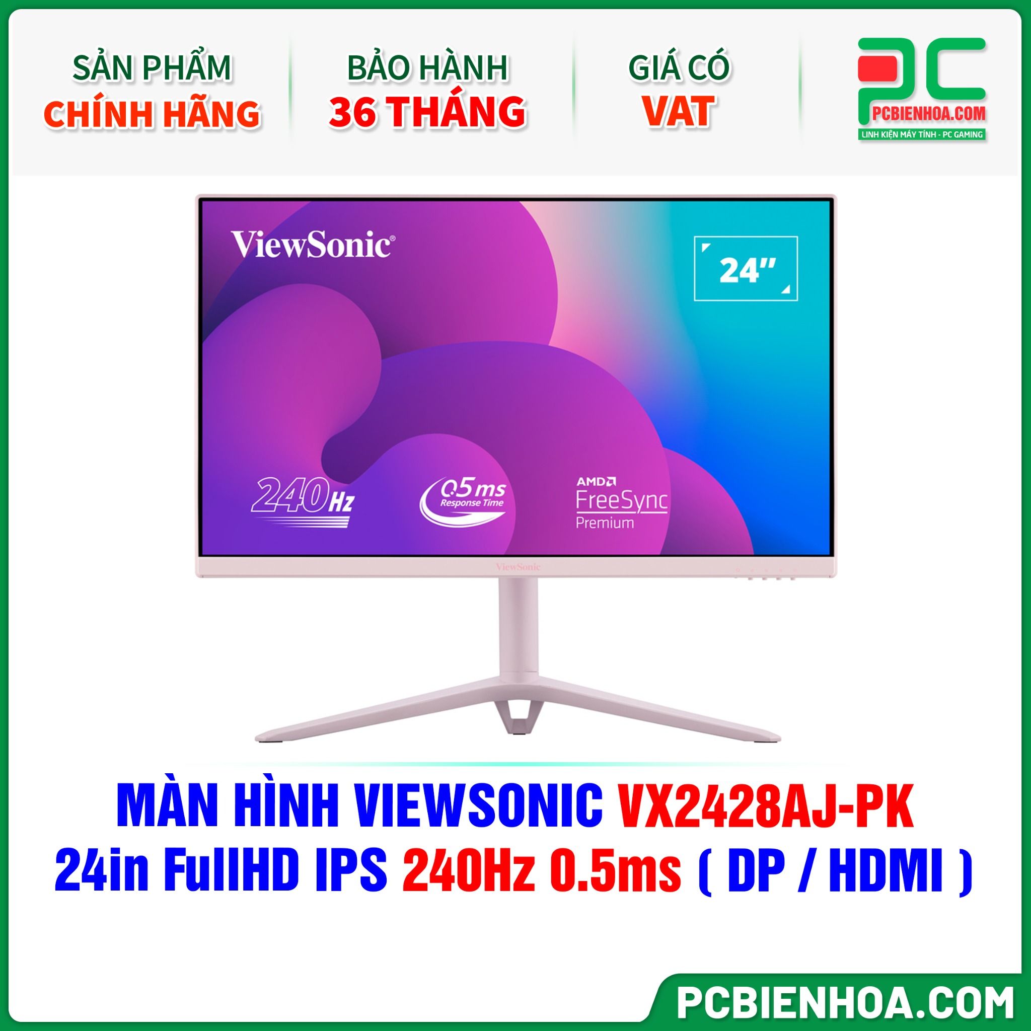 MÀN HÌNH VIEWSONIC VX2428AJ-PK MÀU HỒNG - 24in FullHD IPS 240Hz 0.5ms ( DP / HDMI )