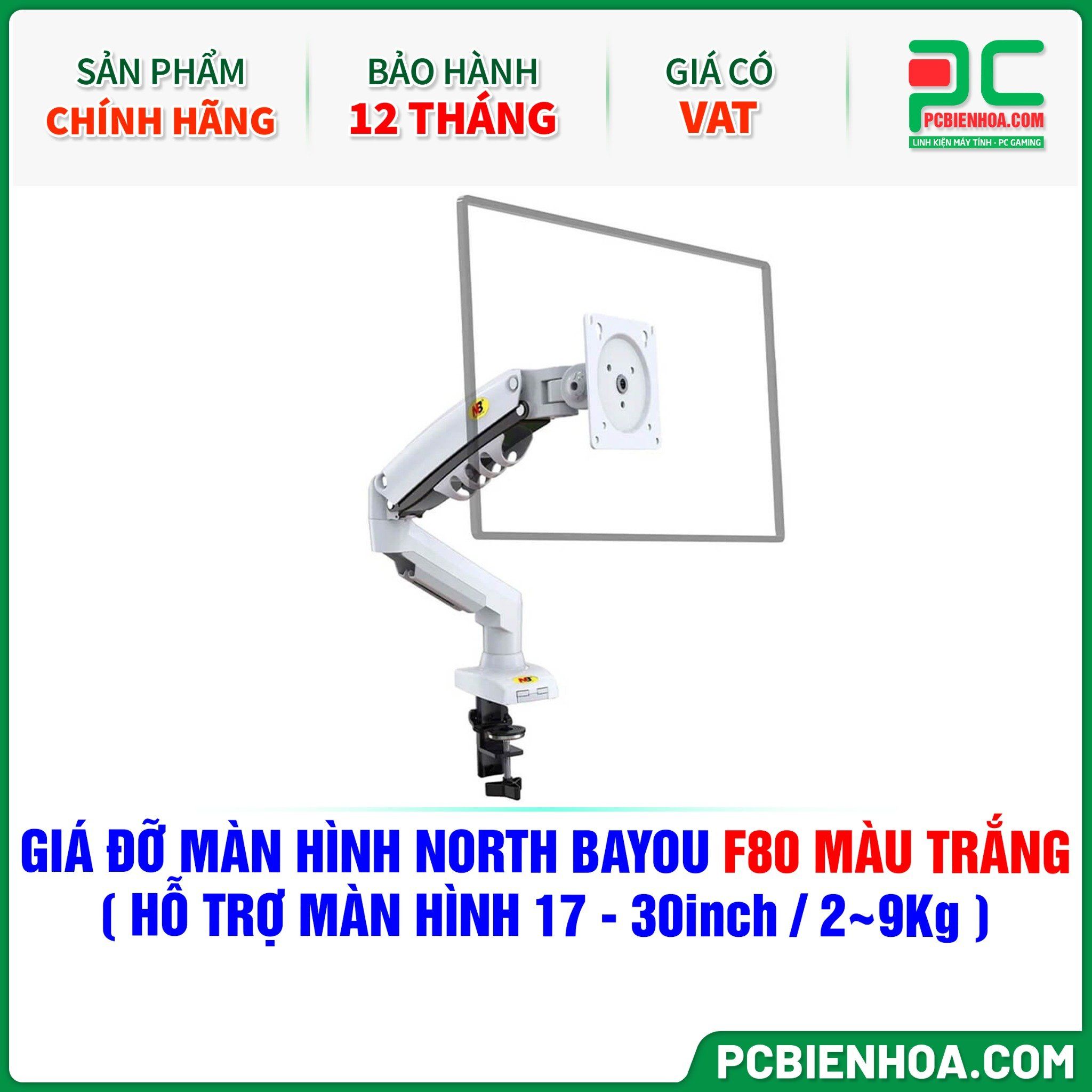 GIÁ ĐỠ MÀN HÌNH ( ARM ) NORTH BAYOU F80 MÀU TRẮNG ( HỖ TRỢ MÀN HÌNH 17-30inch / 2~9Kg )