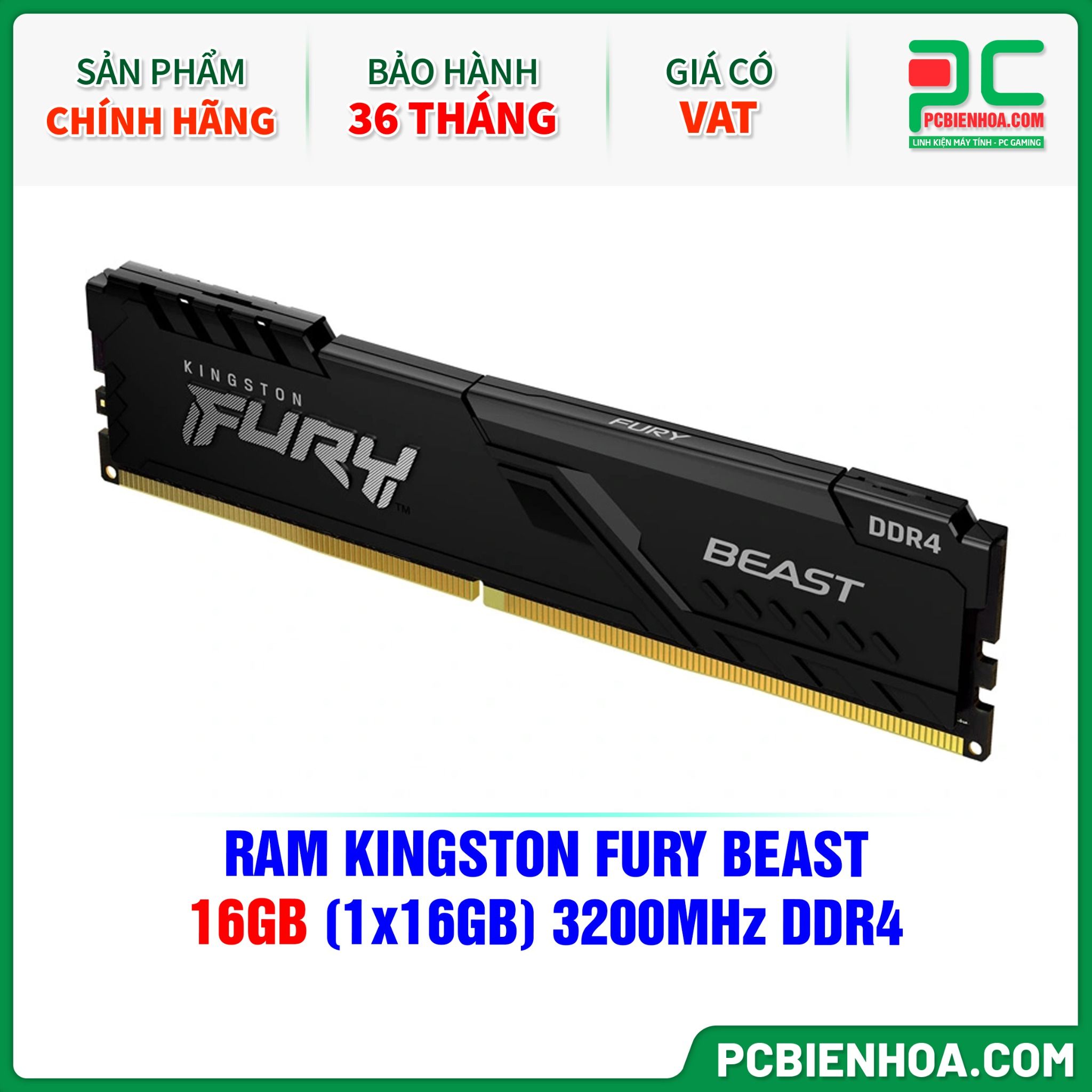 RAM KINGSTON FURY BEAST - 16GB (1x16GB) 3200MHz DDR4