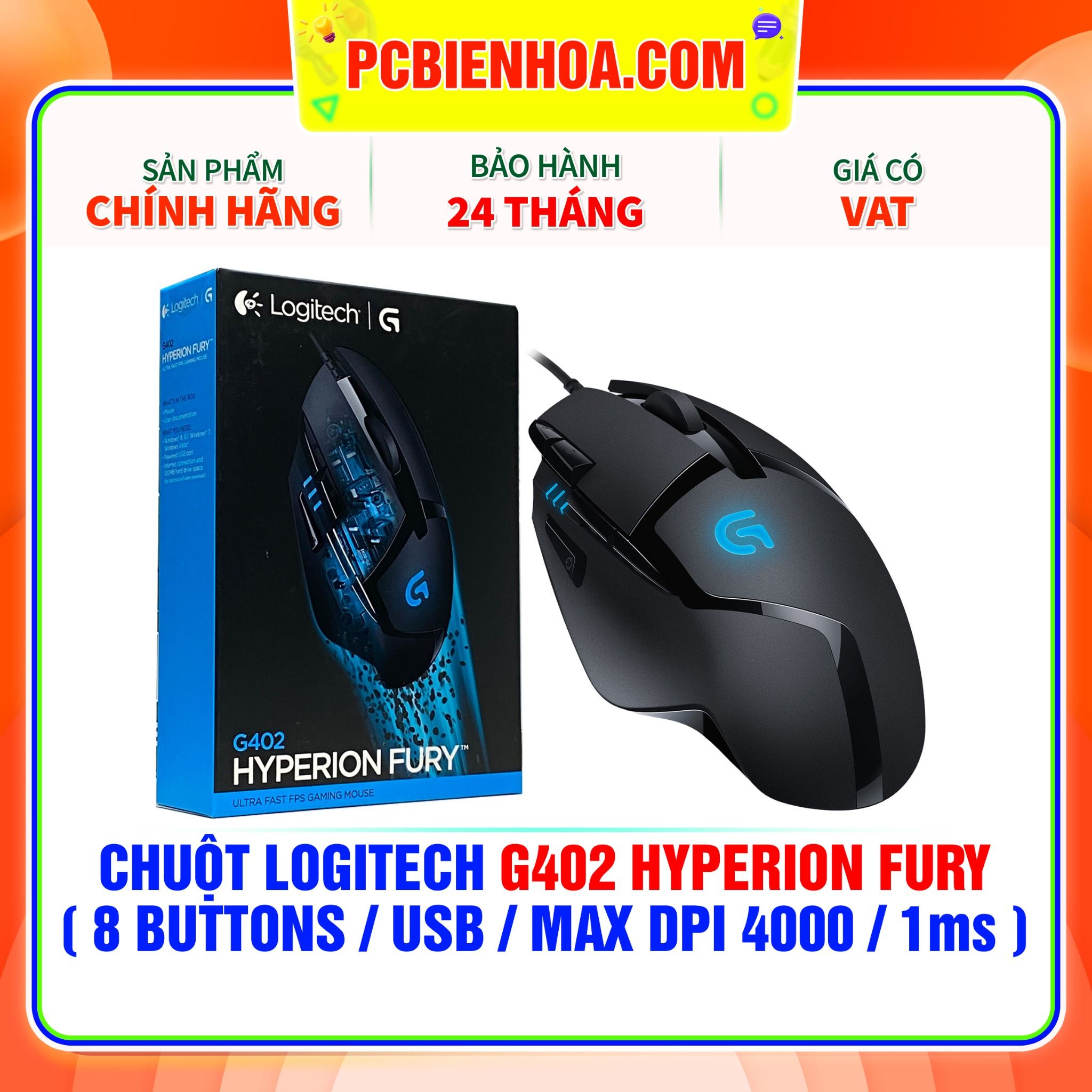  CHUỘT LOGITECH G402 HYPERION FURY ( 8 BUTTONS / USB / MAX DPI 4000 / 1ms ) 