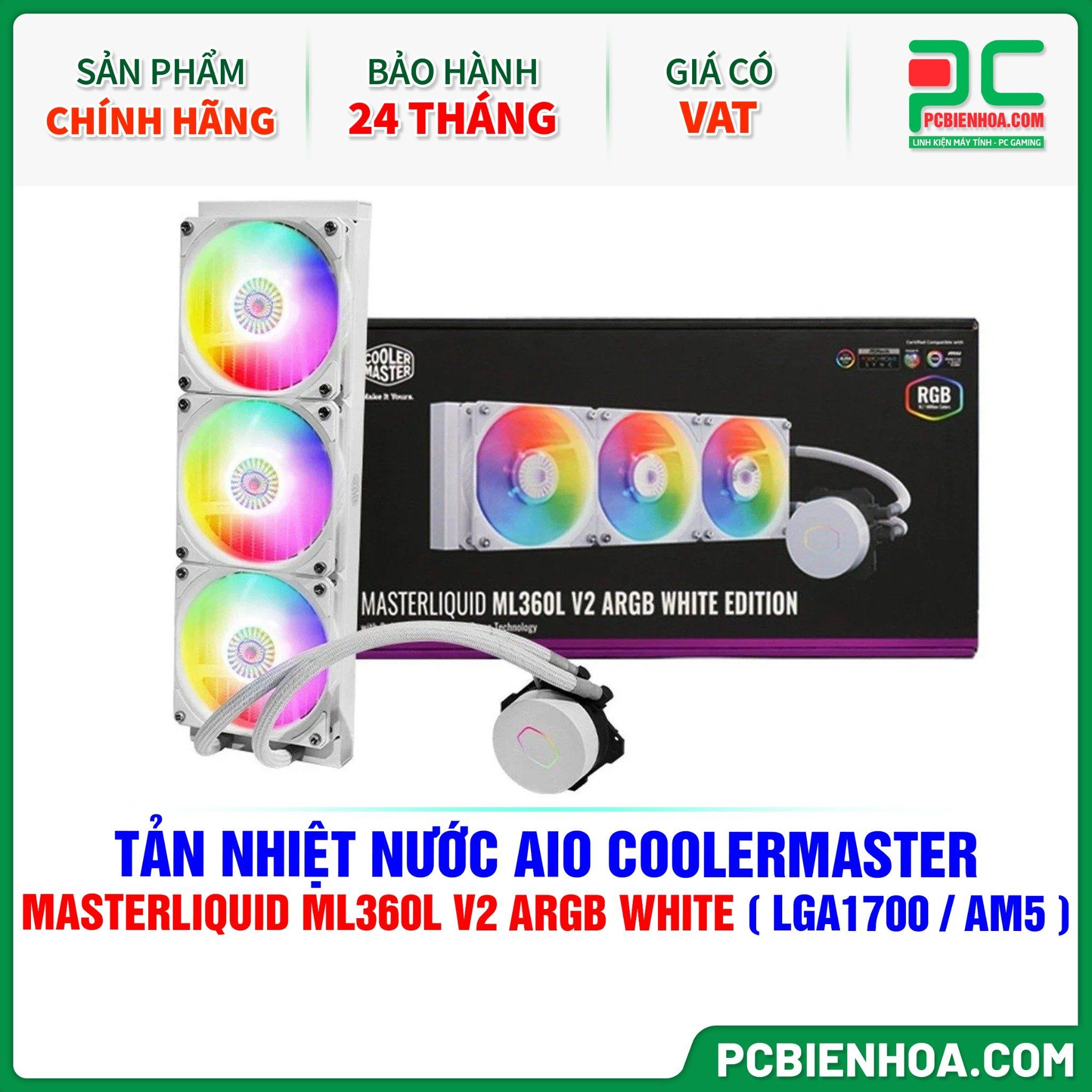 TẢN NHIỆT NƯỚC AIO COOLER MASTER MASTERLIQUID ML360L V2 ARGB WHITE EDITION ( HỖ TRỢ SOCKET LGA1700 / AM5 )