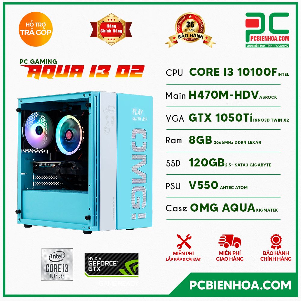 PC GAMING AQUA II ( CORE I3 10100F / H510 / GTX1050Ti / 8GB / 120GB )