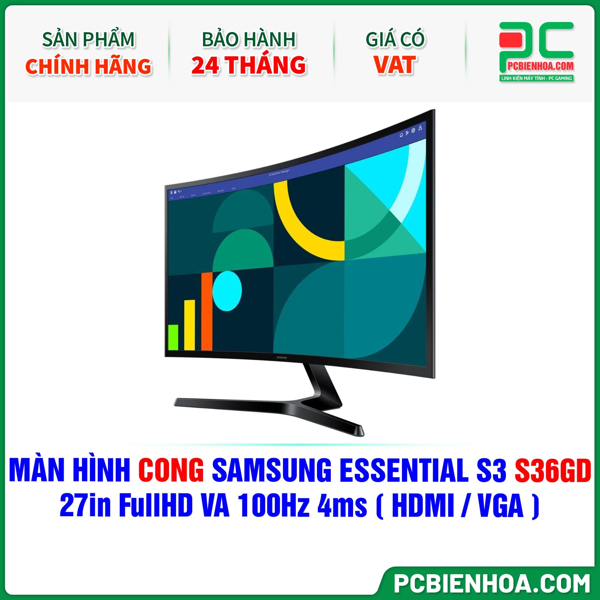 MÀN HÌNH CONG SAMSUNG ESSENTIAL S3 S36GD - 27in FullHD VA 100Hz 4ms ( HDMI / VGA ) - LS27D366GAEXXV