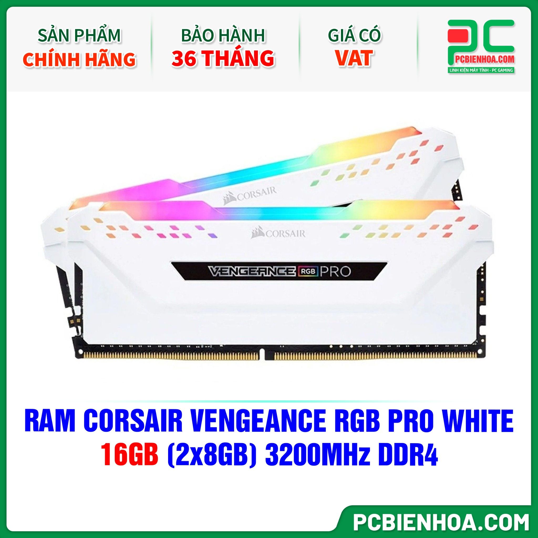 RAM CORSAIR VENGEANCE RGB PRO WHITE 16GB (2x8GB) 3200MHz DDR4 (CMW16GX4M2E3200C16W)