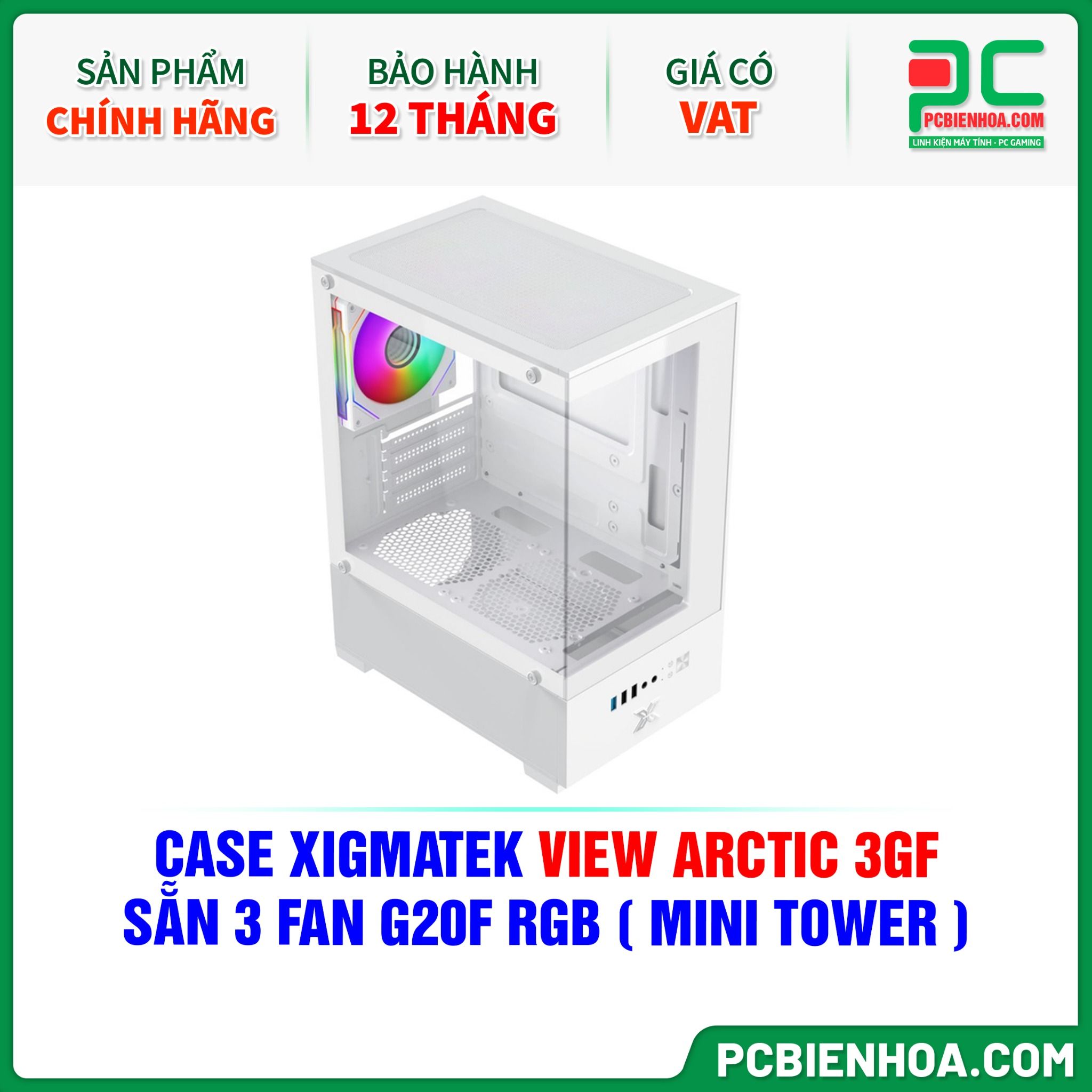 CASE XIGMATEK VIEW ARCTIC 3GF - SẴN 3 FAN G20F RGB ( MINI TOWER - EN44694 )