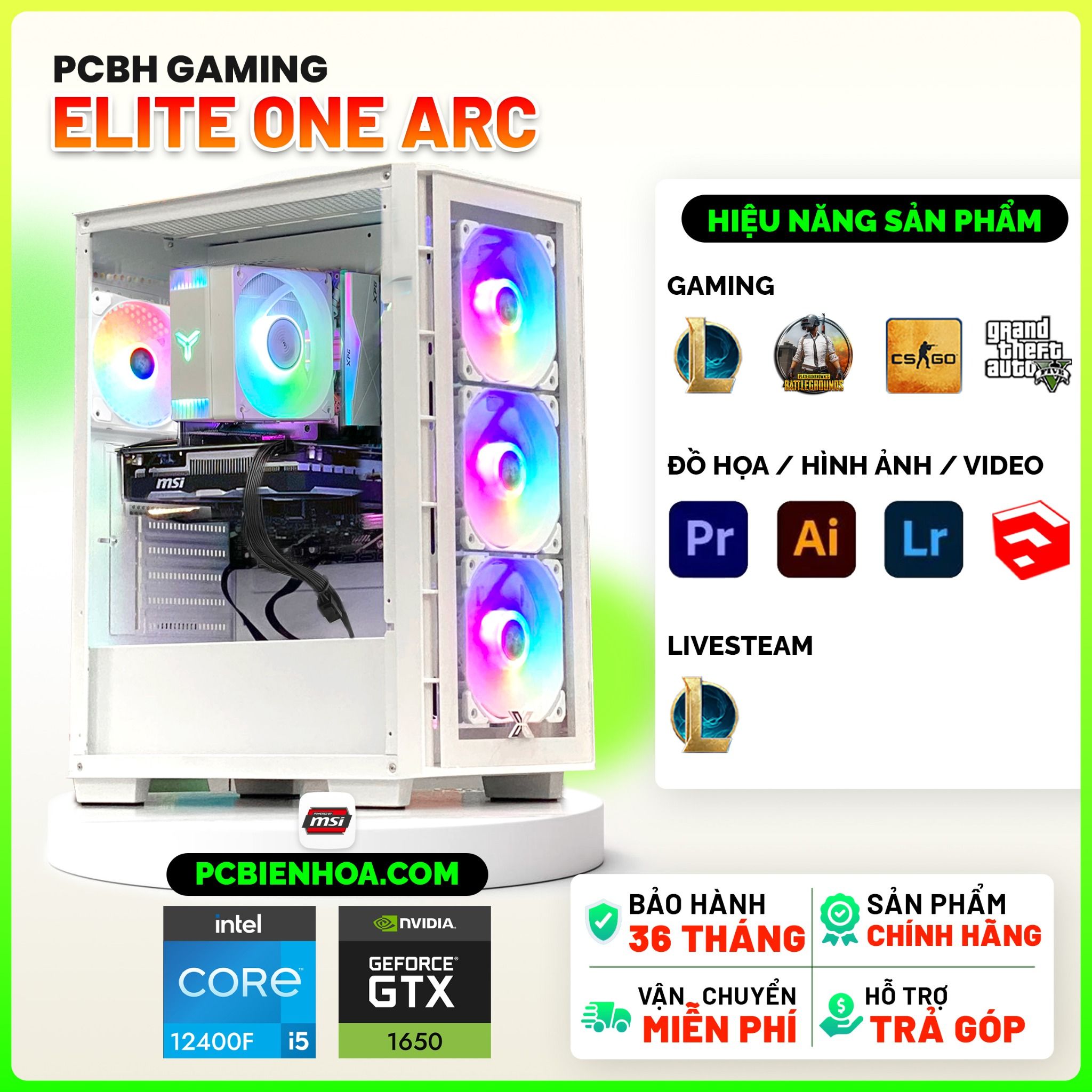  PCBH GAMING ELITE ONE ARC CORE i5 12400F / B760M / GTX1650 4GB / 8GB / 256GB 