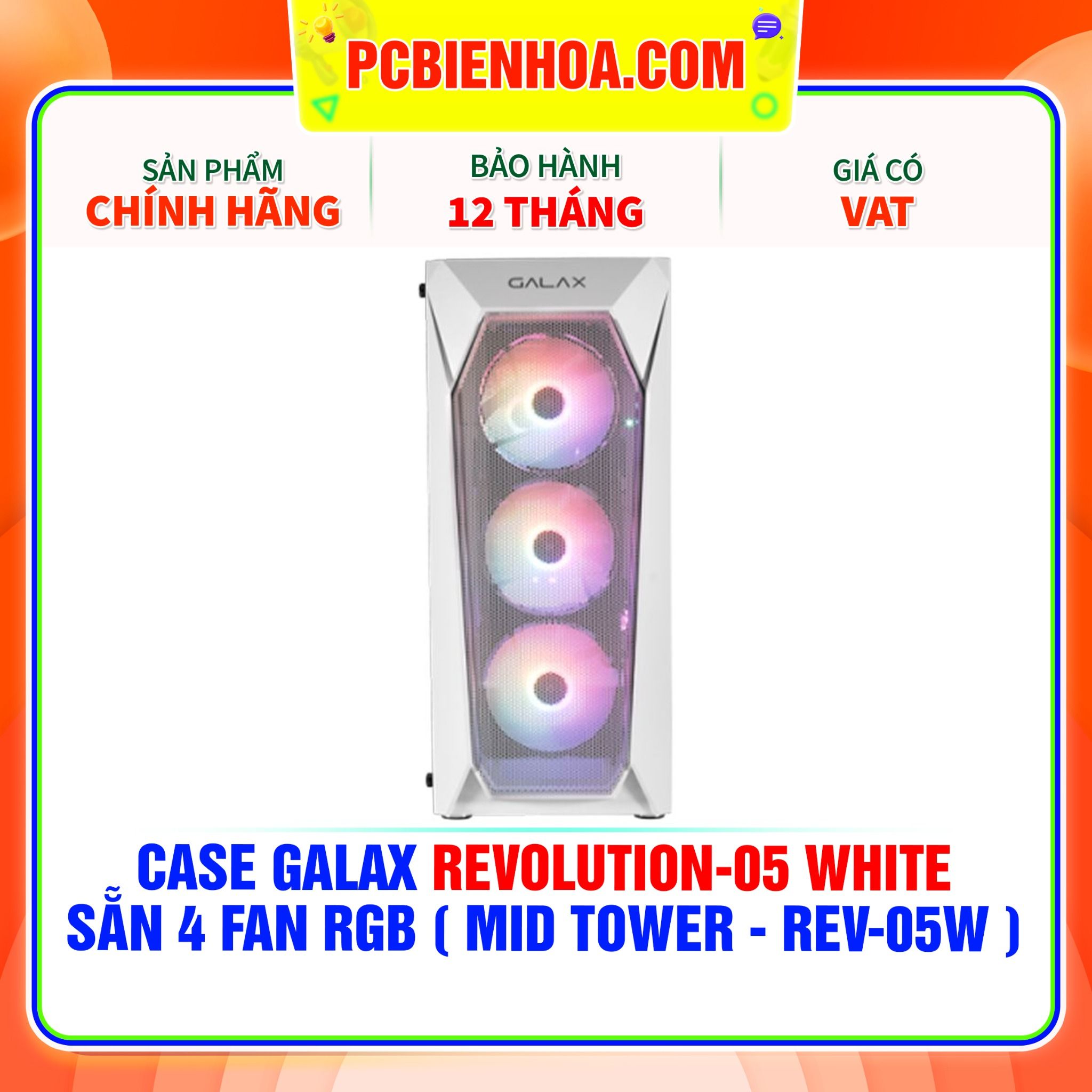  CASE GALAX REVOLUTION-05 WHITE - SẴN 4 FAN RGB ( MID TOWER - REV-05W ) 