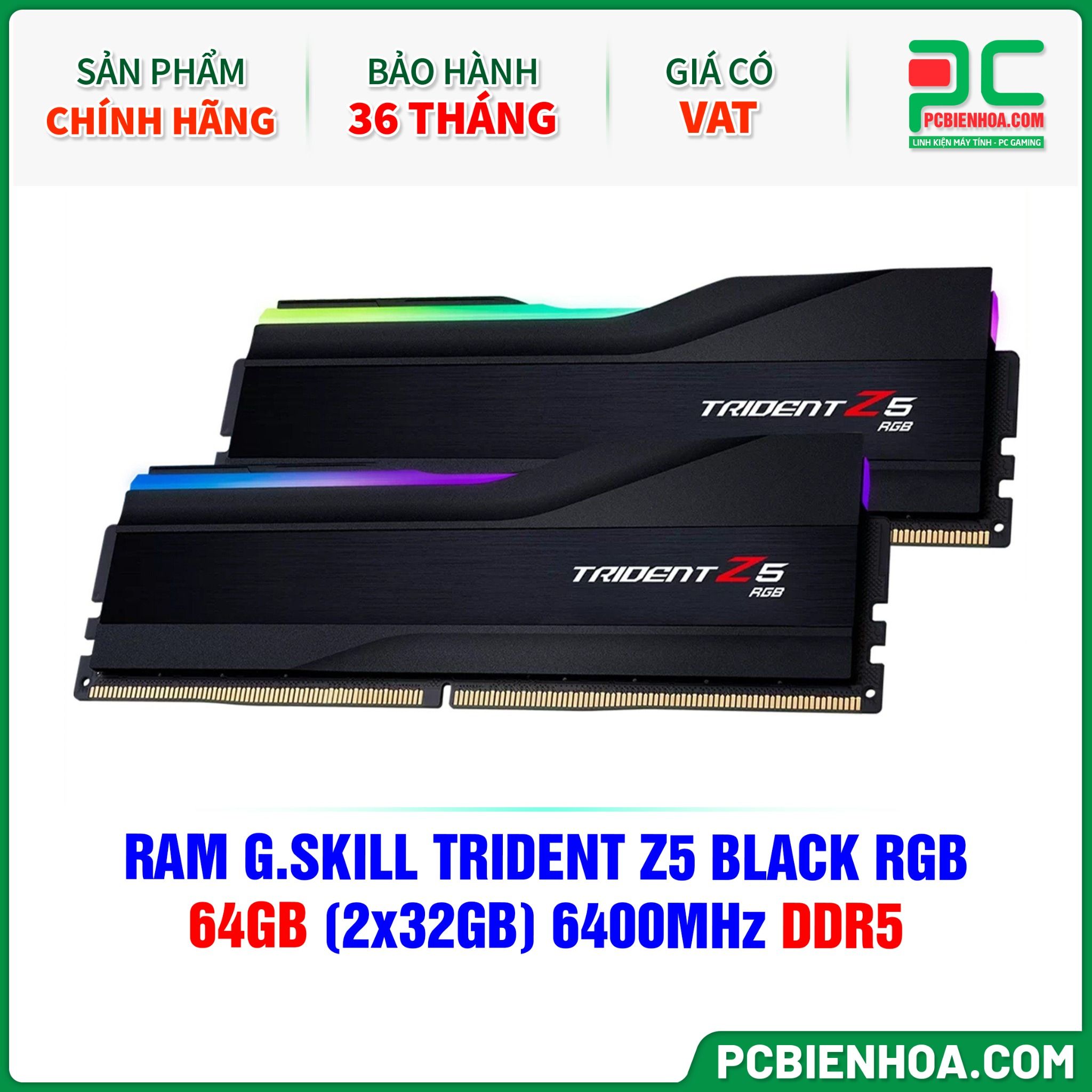 RAM G.SKILL TRIDENT Z5 BLACK RGB - 64GB (2x32GB) 6400MHz DDR5 Intel XMP (F5-6400J3239G32GX2-TZ5RK)