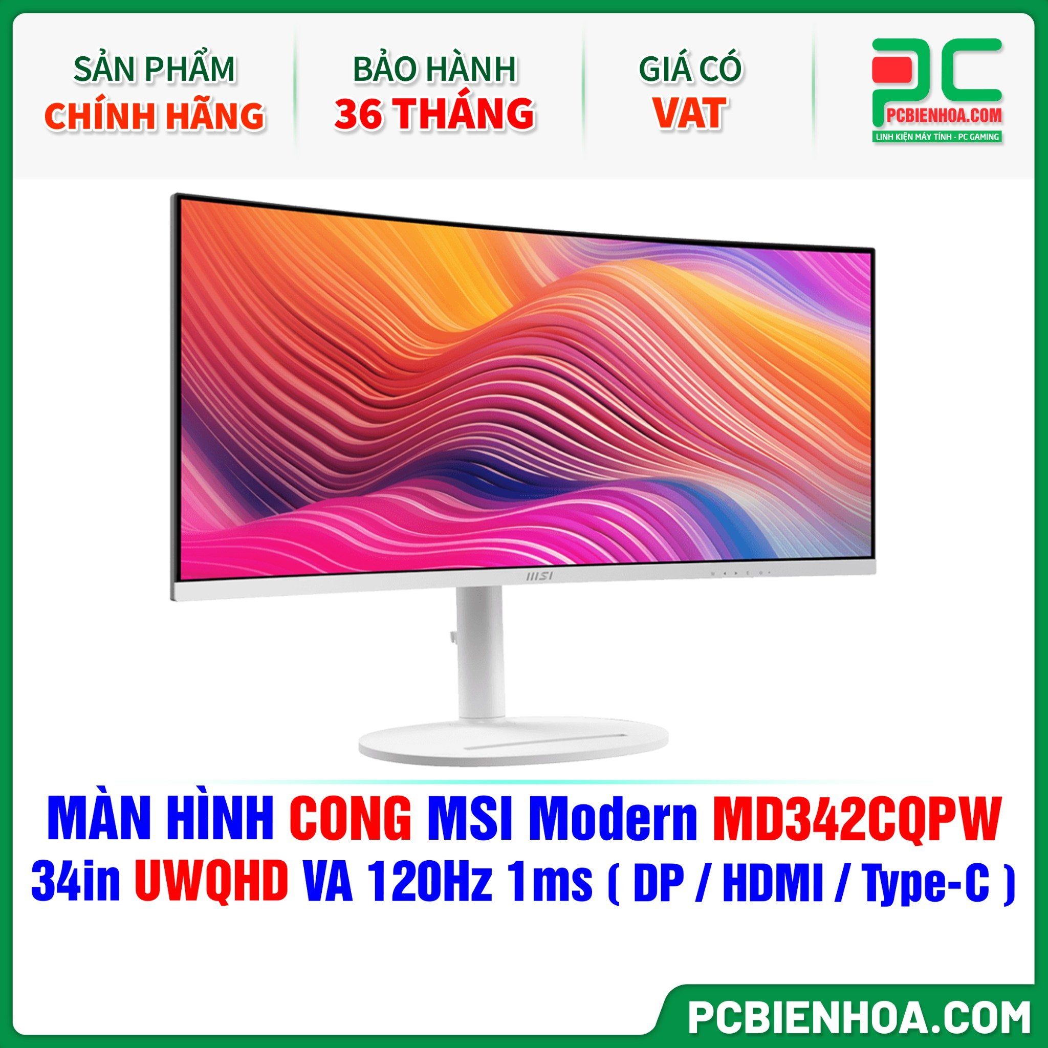 MÀN HÌNH CONG MSI Modern MD342CQPW - 34in UWQHD VA 120Hz 1ms ( DP / HDMI / USB Type-C )