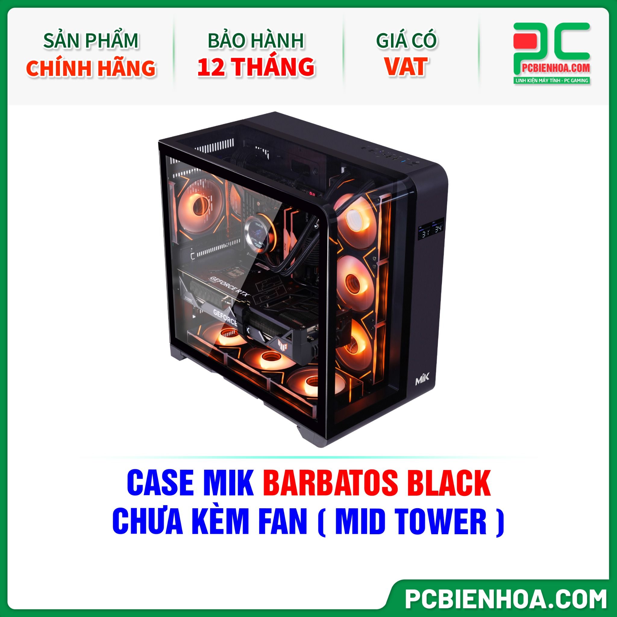 CASE MIK BARBATOS BLACK - CHƯA KÈM FAN ( MID TOWER )