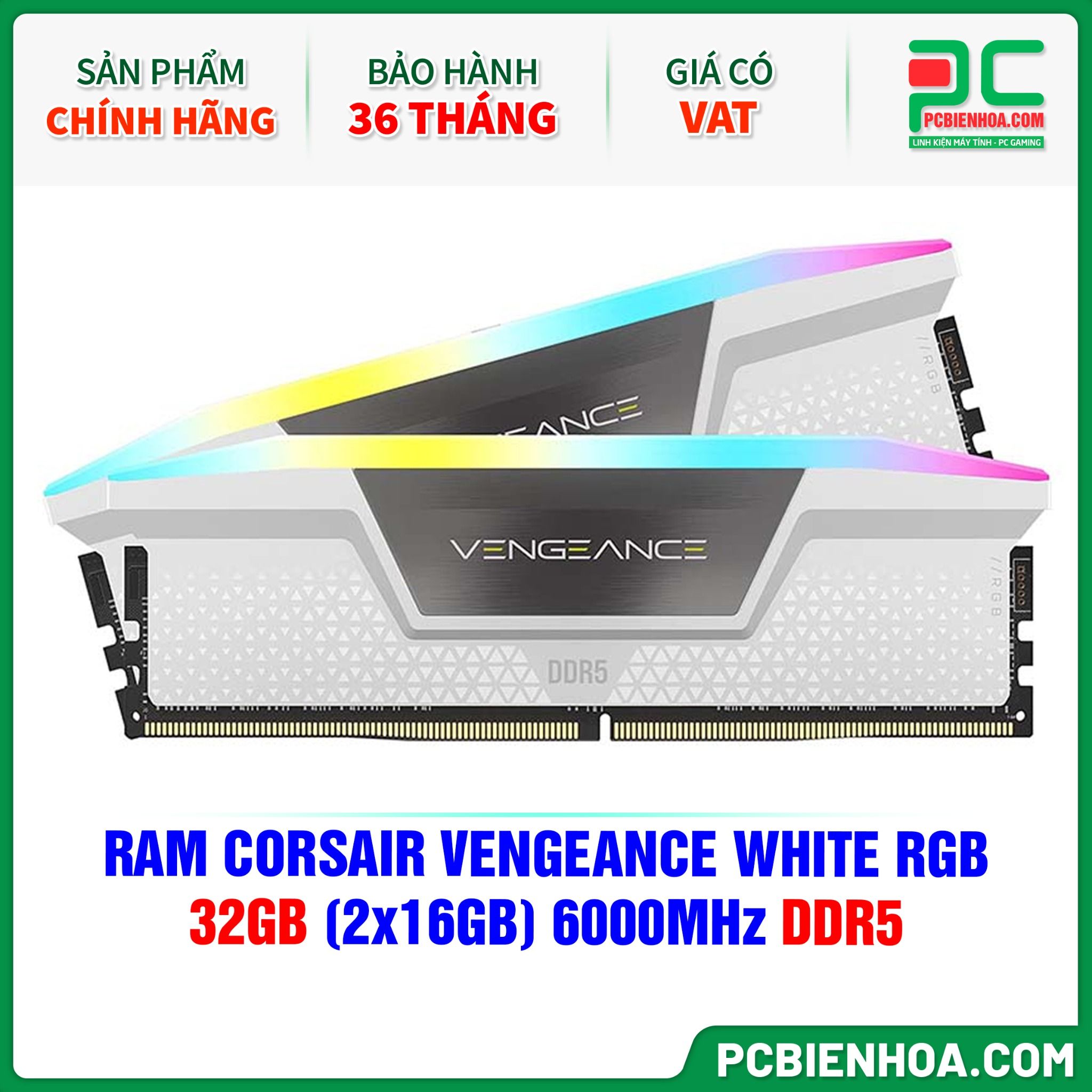 RAM CORSAIR VENGEANCE WHITE RGB - 32GB (2x16GB) 6000MHz DDR5 (CMH32GX5M2E6000C36W)