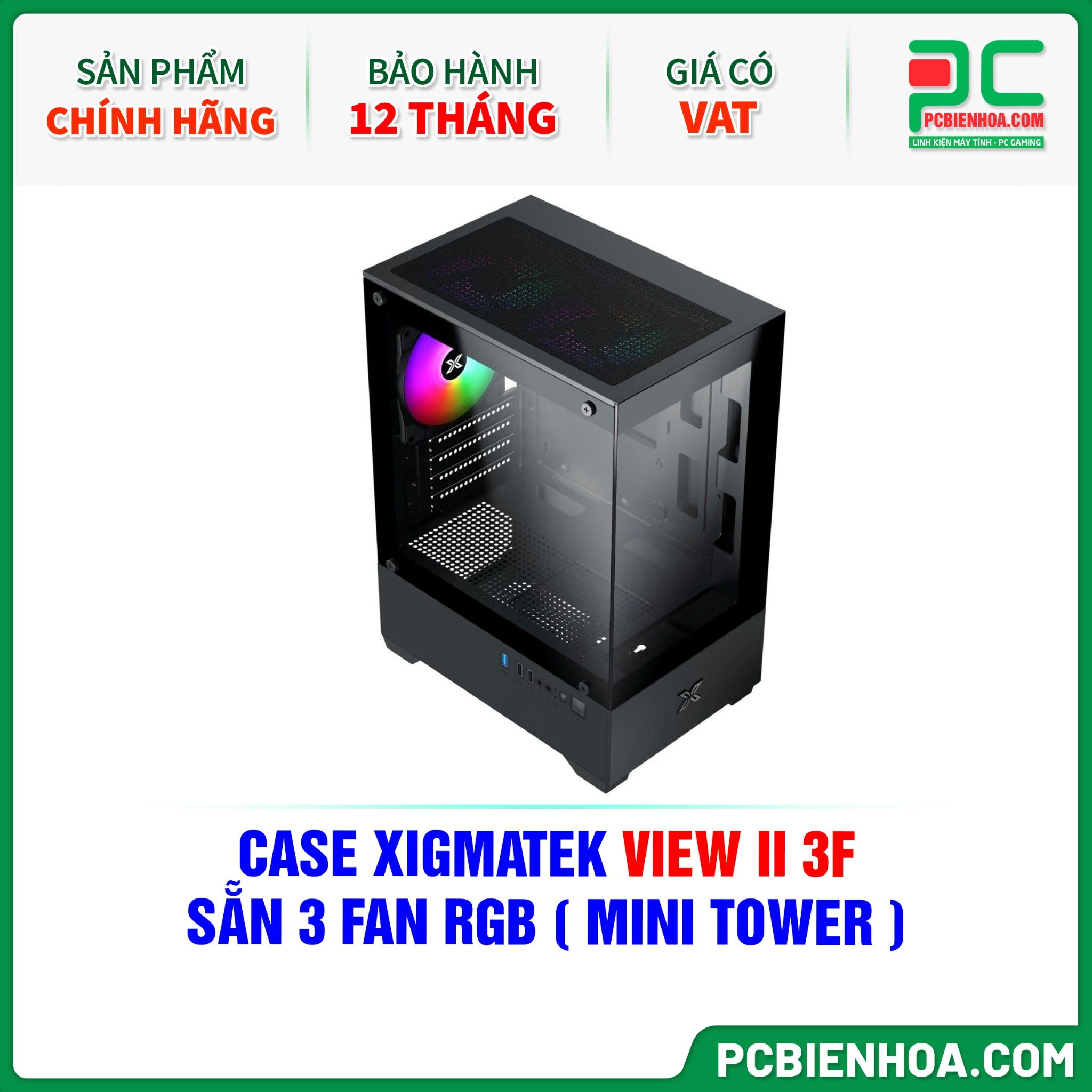 CASE XIGMATEK VIEW II 3F - SẴN 3 FAN RGB ( MINI TOWER - EN46247 )