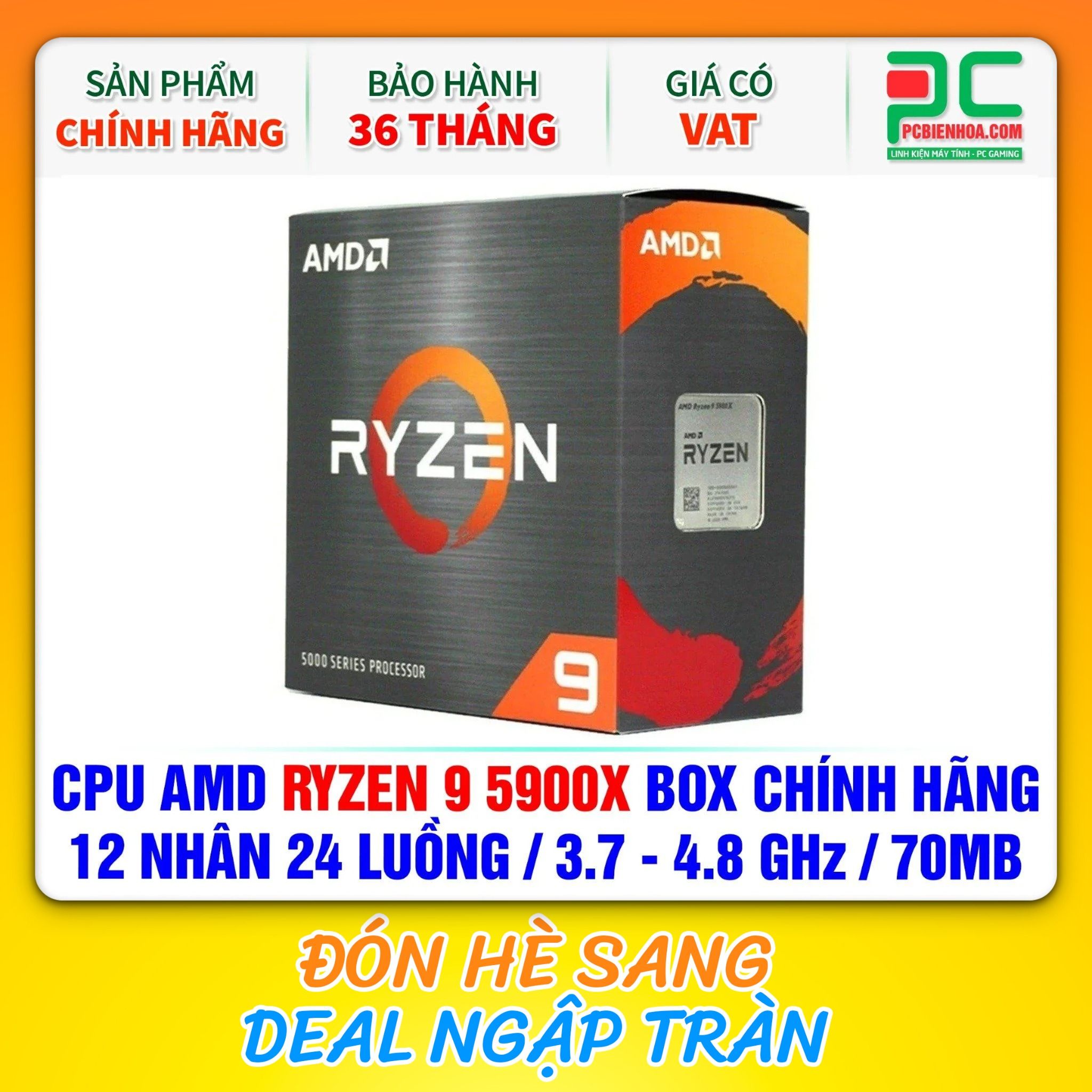 CPU AMD Ryzen 9 5900X BOX CHÍNH HÃNG ( 12 NHÂN 24 LUỒNG / 3.7 - 4.8 GHz / 70MB )