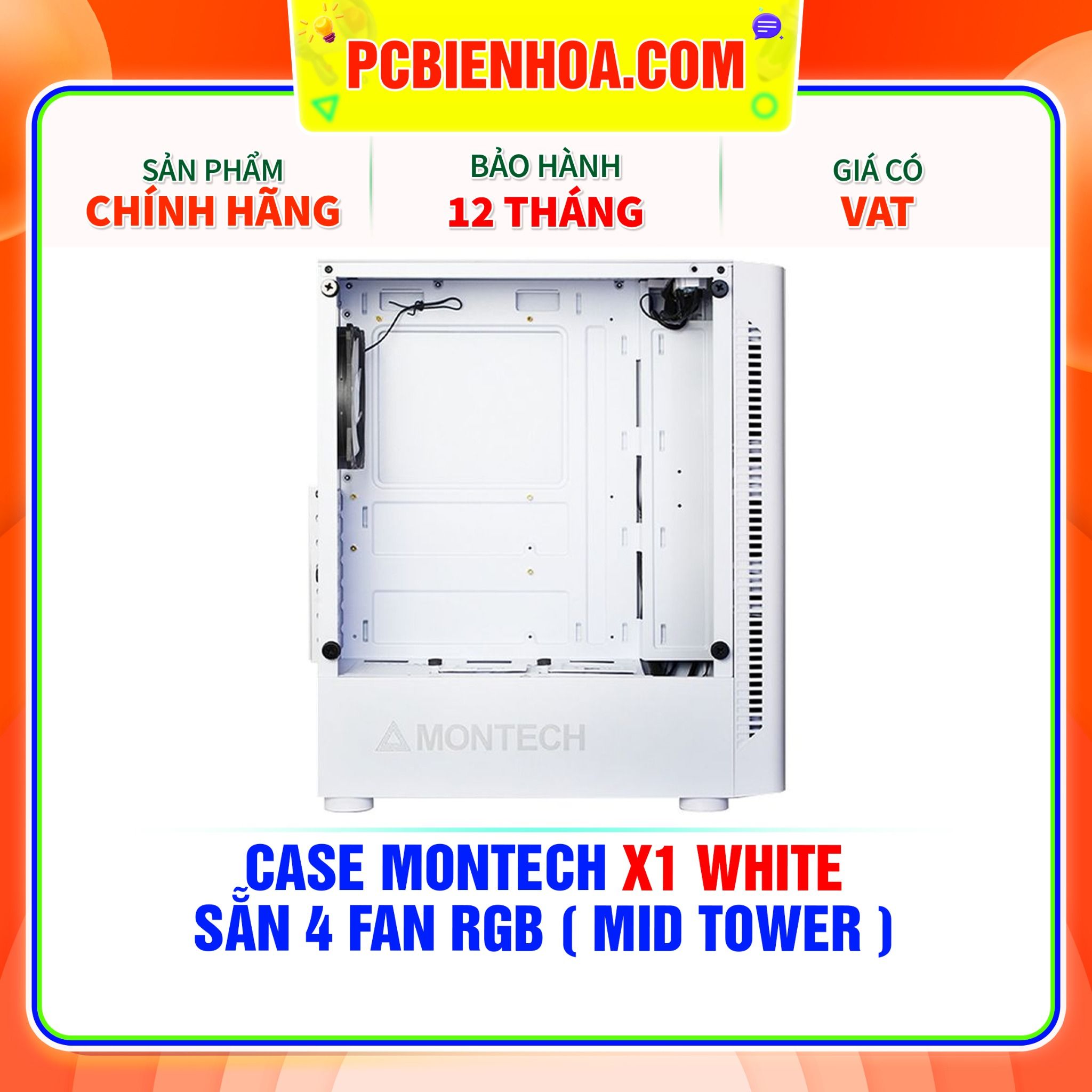  CASE MONTECH X1 WHITE - SẴN 4 FAN RGB ( MID TOWER ) 