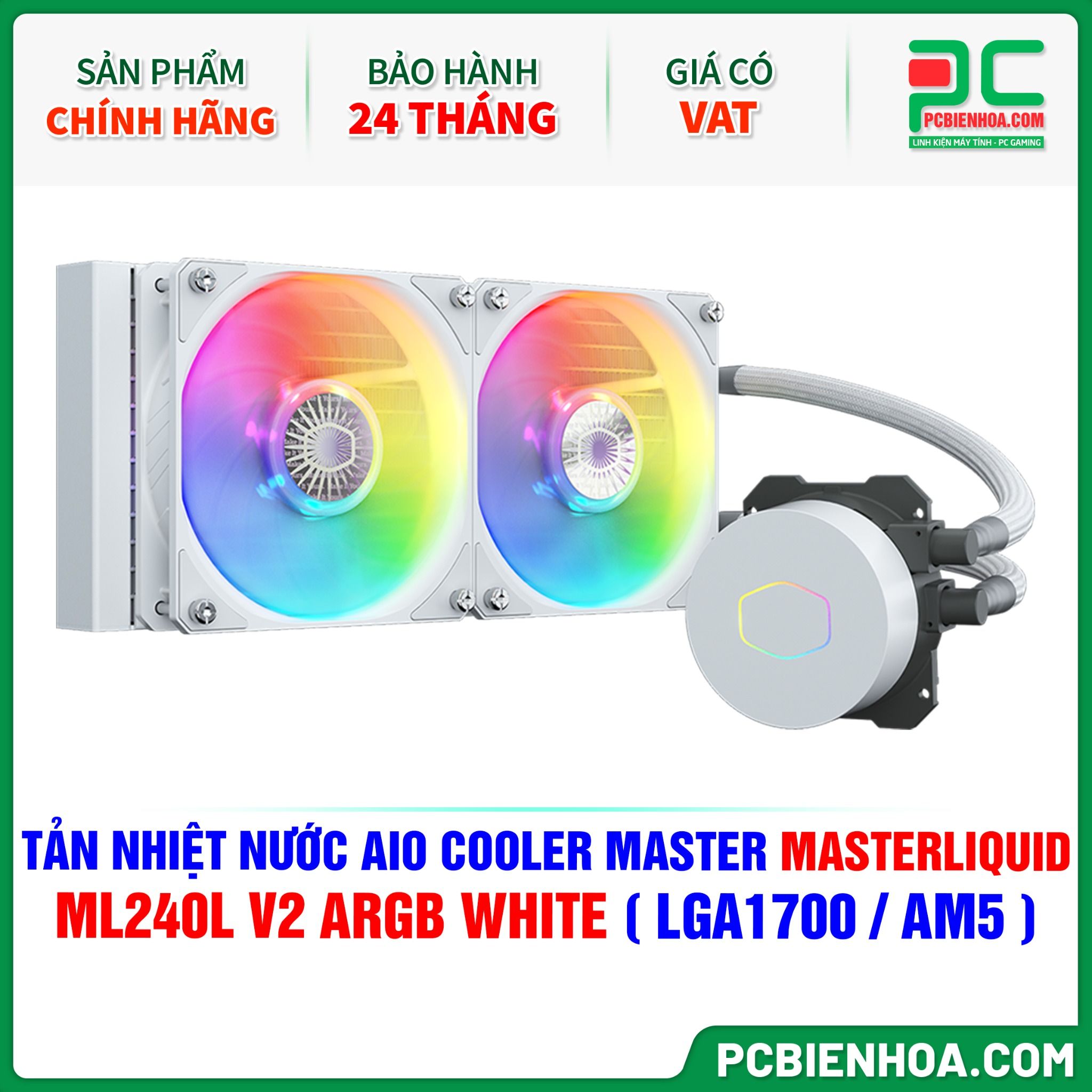 TẢN NHIỆT NƯỚC AIO COOLER MASTER MASTERLIQUID ML240L V2 ARGB WHITE ( HỖ TRỢ SOCKET LGA1700 / AM5 )