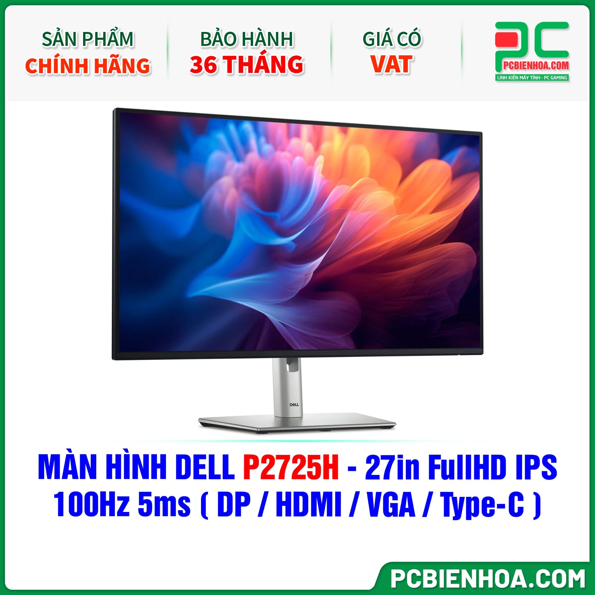 MÀN HÌNH DELL P2725H - 27in FullHD IPS 100Hz 5ms ( DP / HDMI / VGA / USB Type-C )