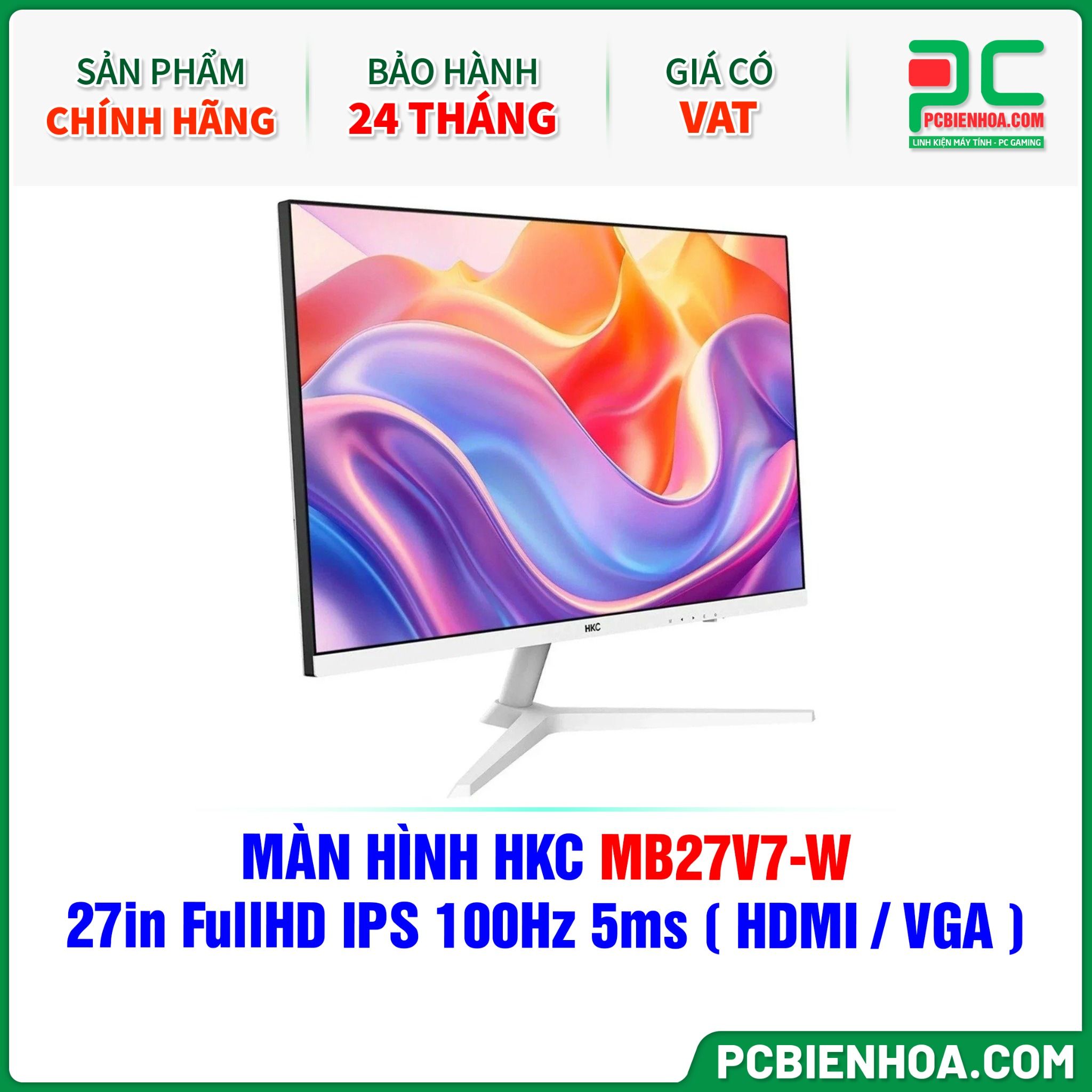 MÀN HÌNH HKC MB27V7-W MÀU TRẮNG - 27in FullHD IPS 100Hz 5ms ( HDMI / VGA )