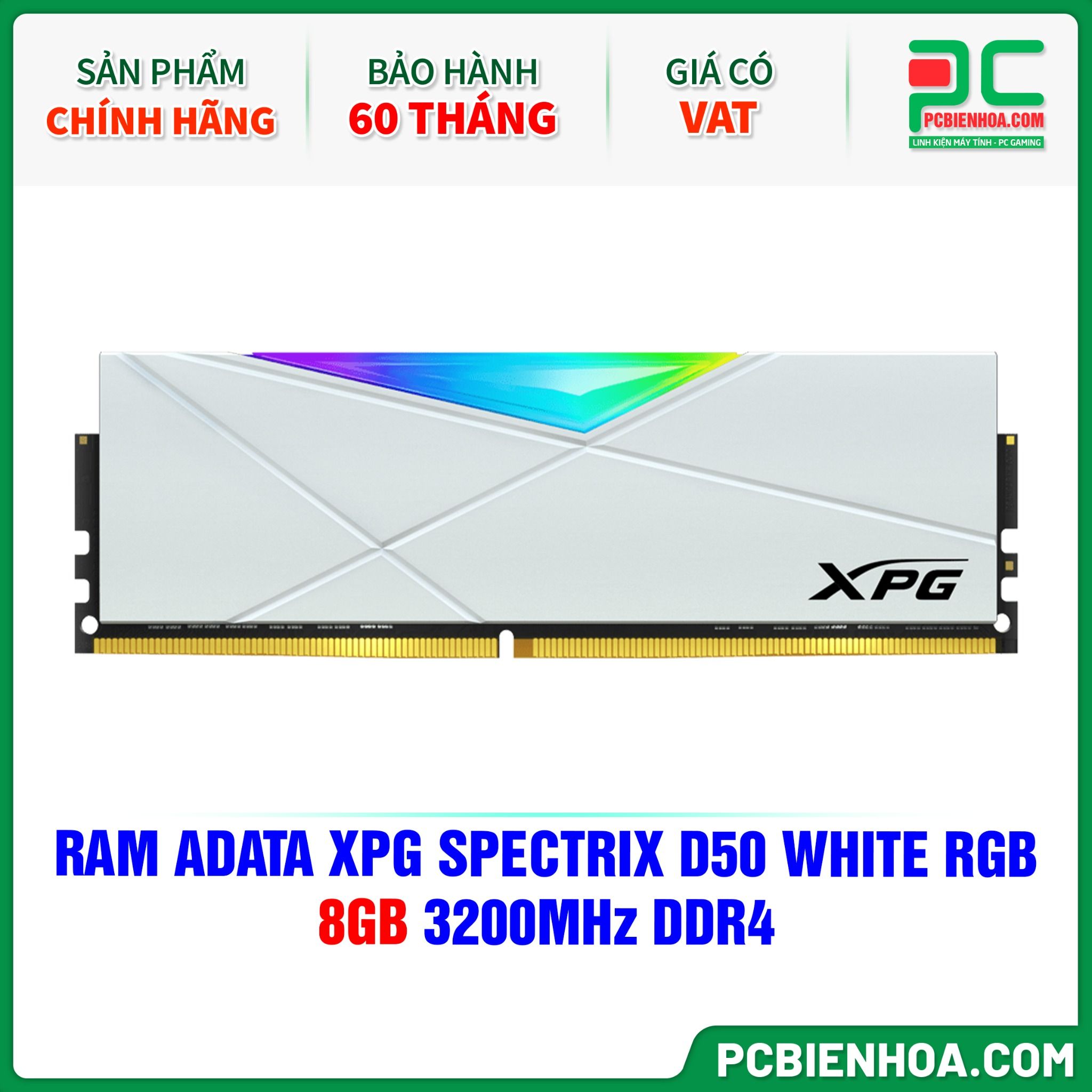 RAM ADATA XPG SPECTRIX D50 WHITE RGB - 8GB 3200MHz DDR4