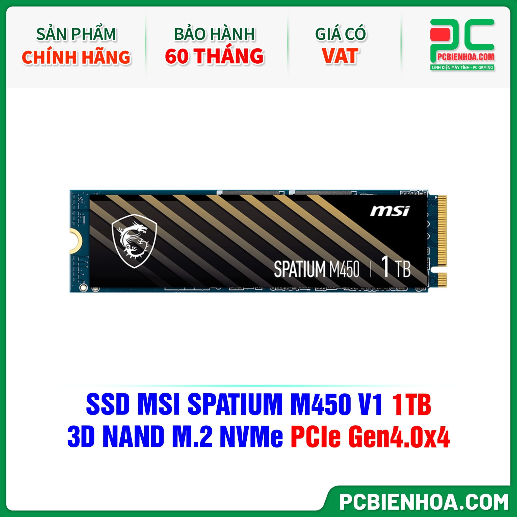 SSD MSI SPATIUM M450 V1 1TB - 3D NAND M.2 NVMe PCIe Gen4.0x4