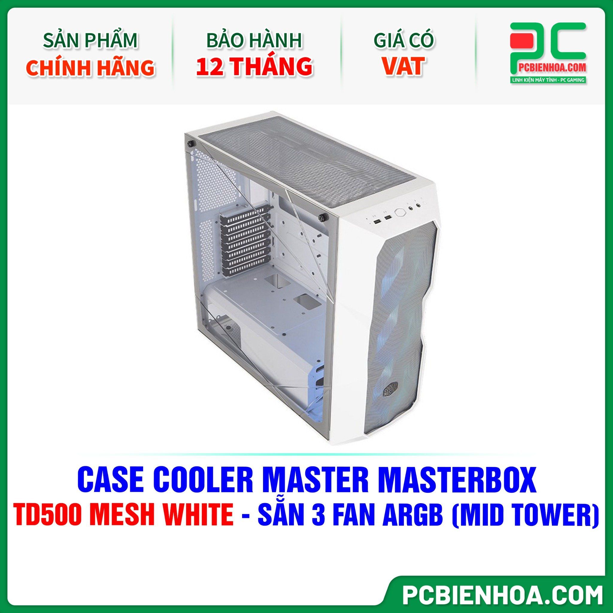 THANH LÝ - CASE COOLER MASTER MASTERBOX TD500 MESH WHITE - SẴN 3 FAN ARGB ( MID TOWER )
