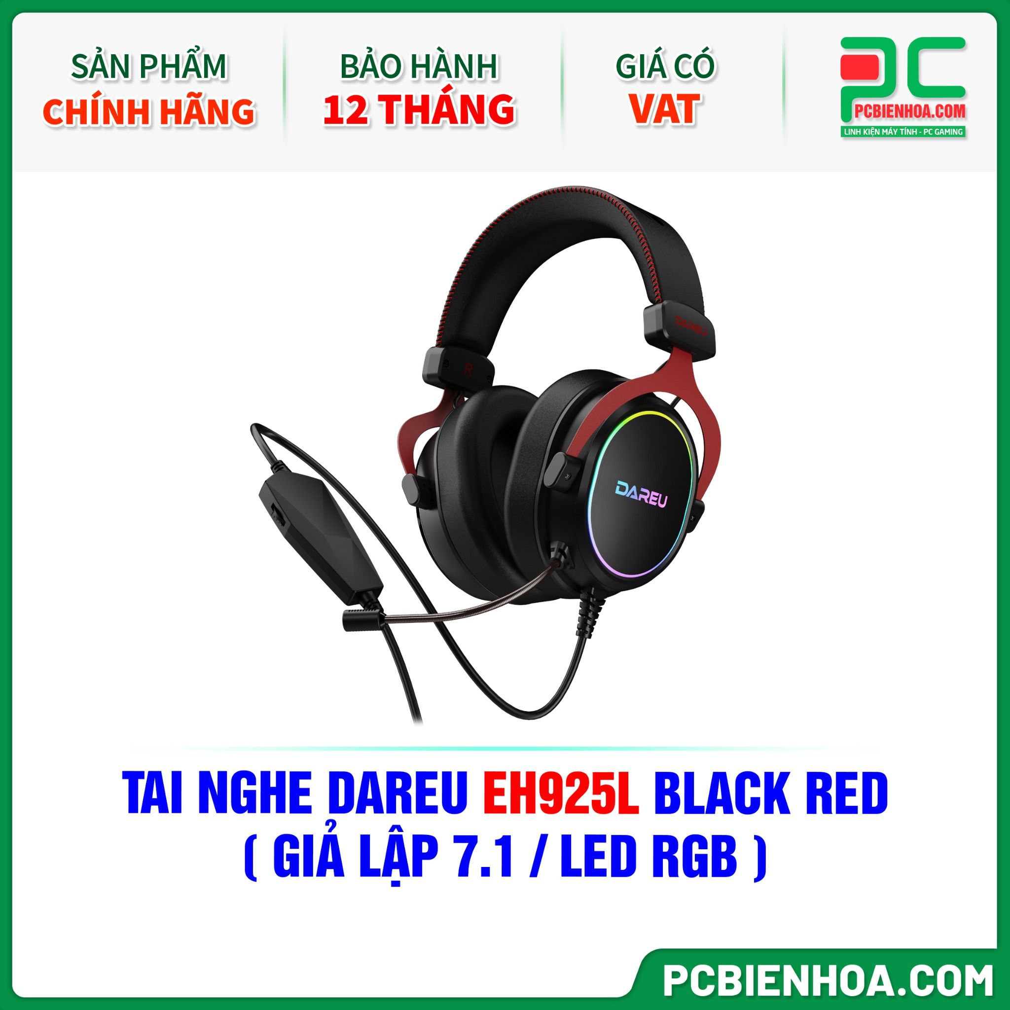 TAI NGHE DAREU EH925L BLACK RED ( GIẢ LẬP 7.1 / LED RGB )