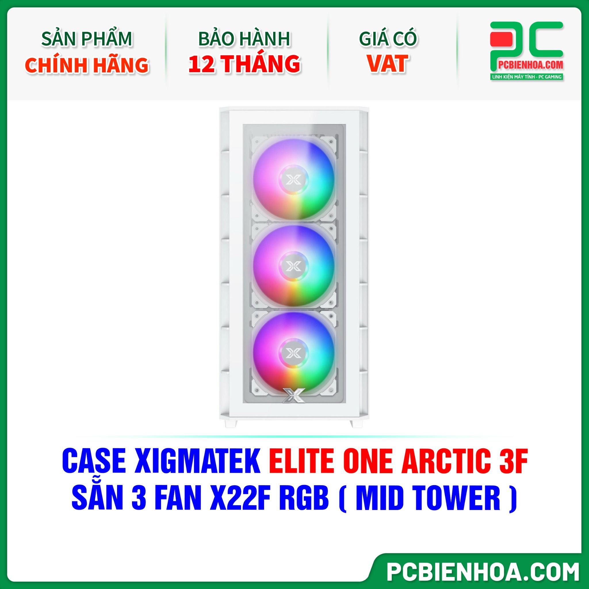 THANH LÝ - CASE XIGMATEK ELITE ONE ARCTIC 3F - SẴN 3 FAN X22F RGB ( MID TOWER - EN0846 )