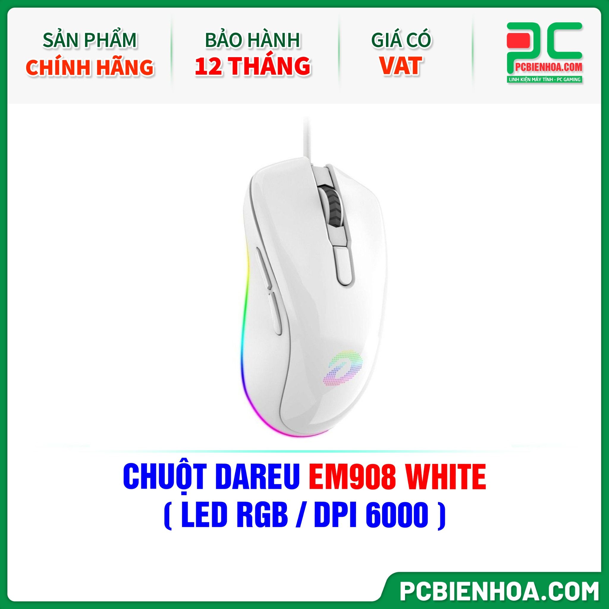CHUỘT DAREU EM908 WHITE ( LED RGB / DPI 6000 )