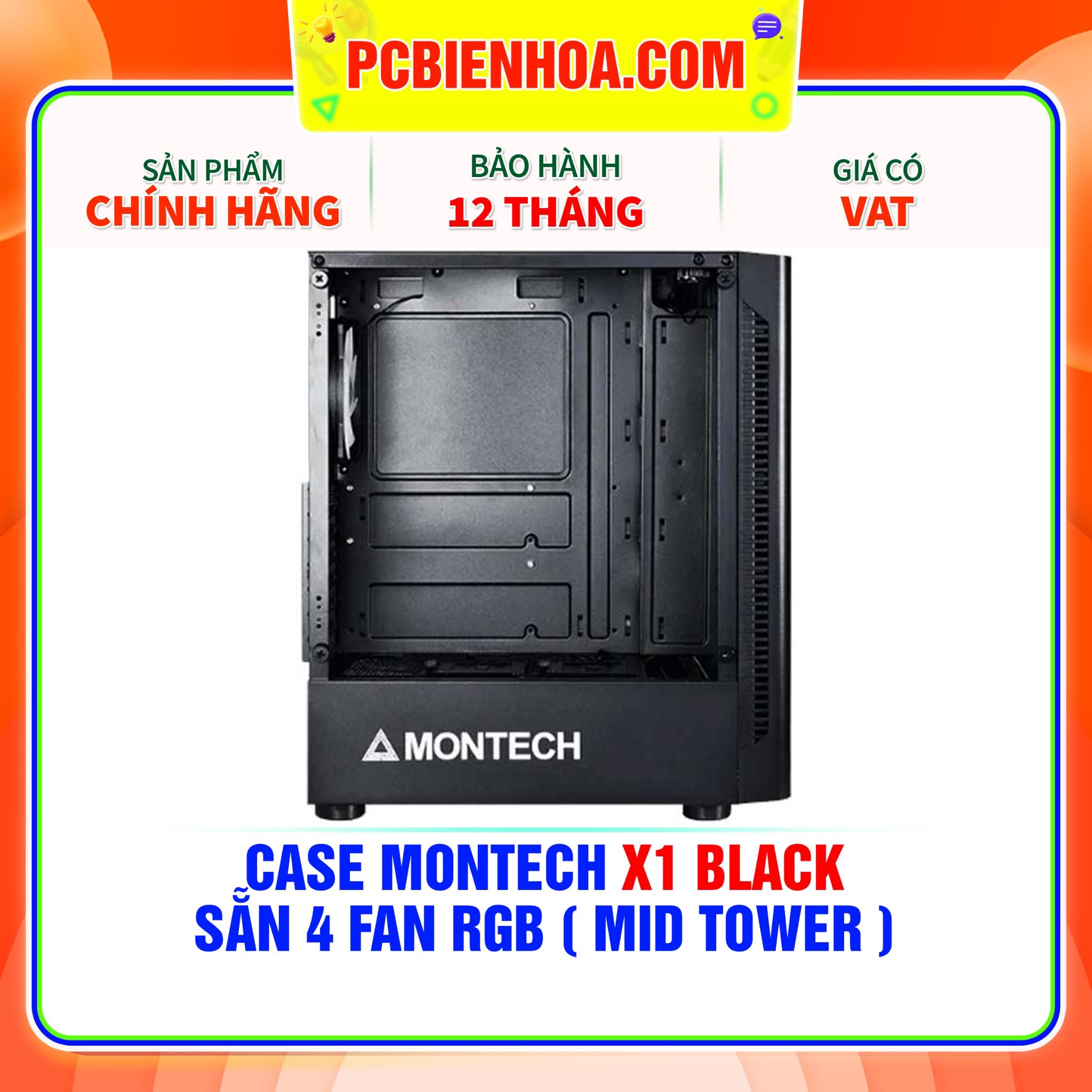  CASE MONTECH X1 BLACK - SẴN 4 FAN RGB ( MID TOWER ) 