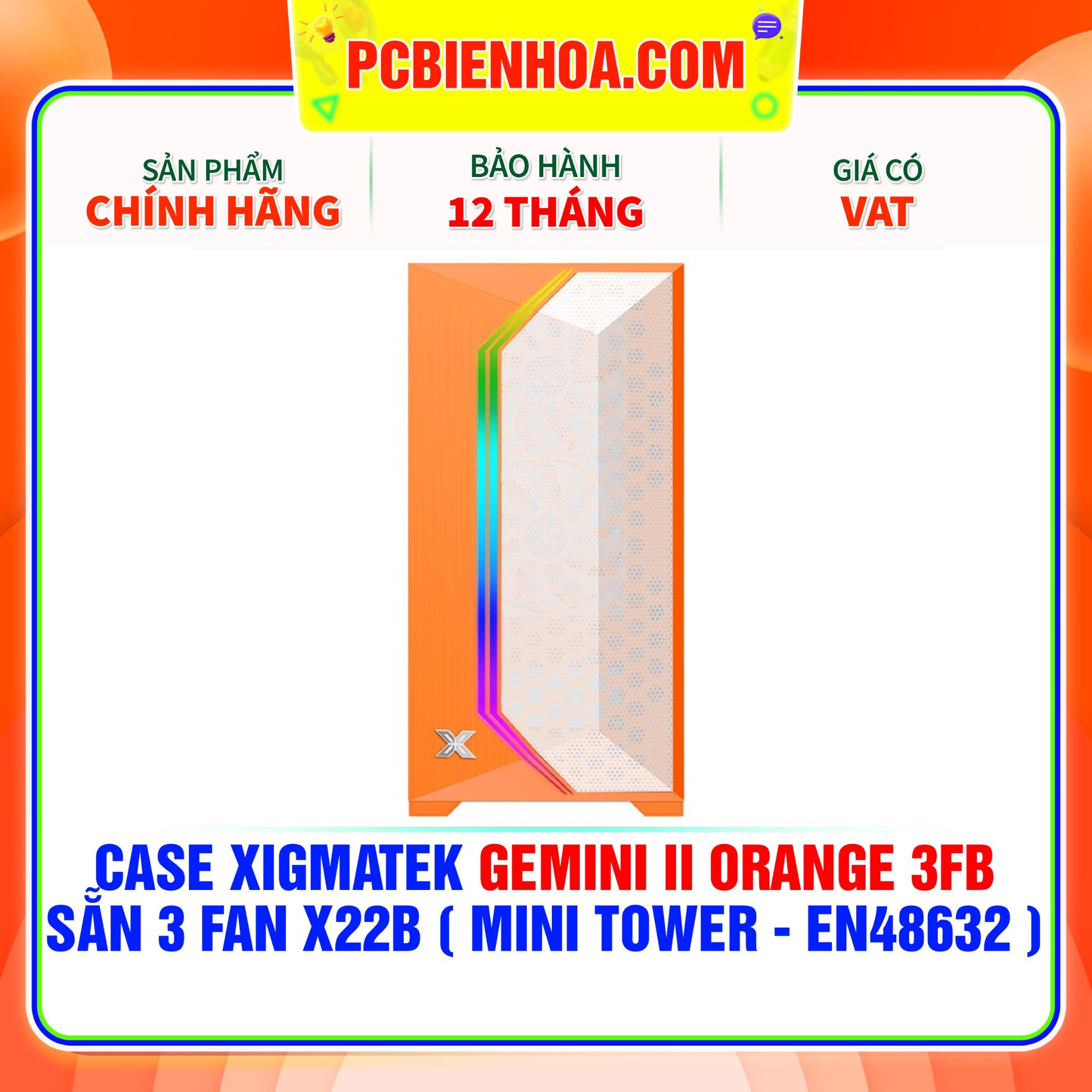  CASE XIGMATEK GEMINI II ORANGE 3FB - SẴN 3 FAN X22B ( MINI TOWER - EN48632 ) 
