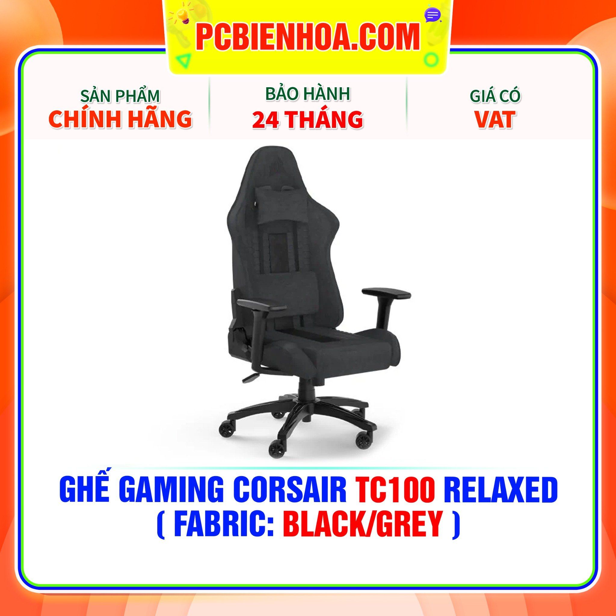  GHẾ GAMING CORSAIR TC100 RELAXED ( FABRIC: BLACK/GREY ) 