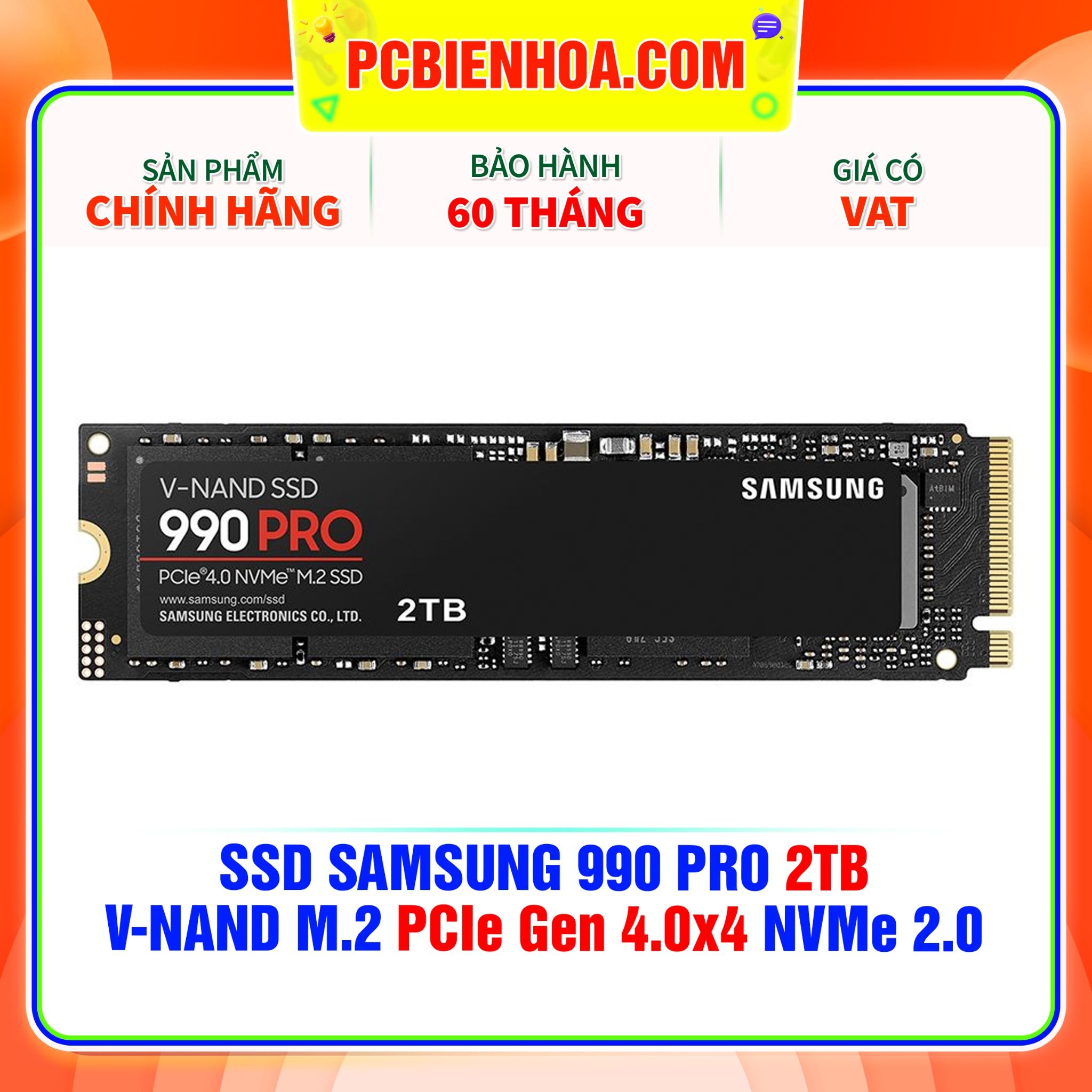  SSD SAMSUNG 990 PRO 2TB V-NAND M.2 PCIe Gen 4.0x4 NVMe 2.0 ( MZ-V9P2T0B/AM ) 