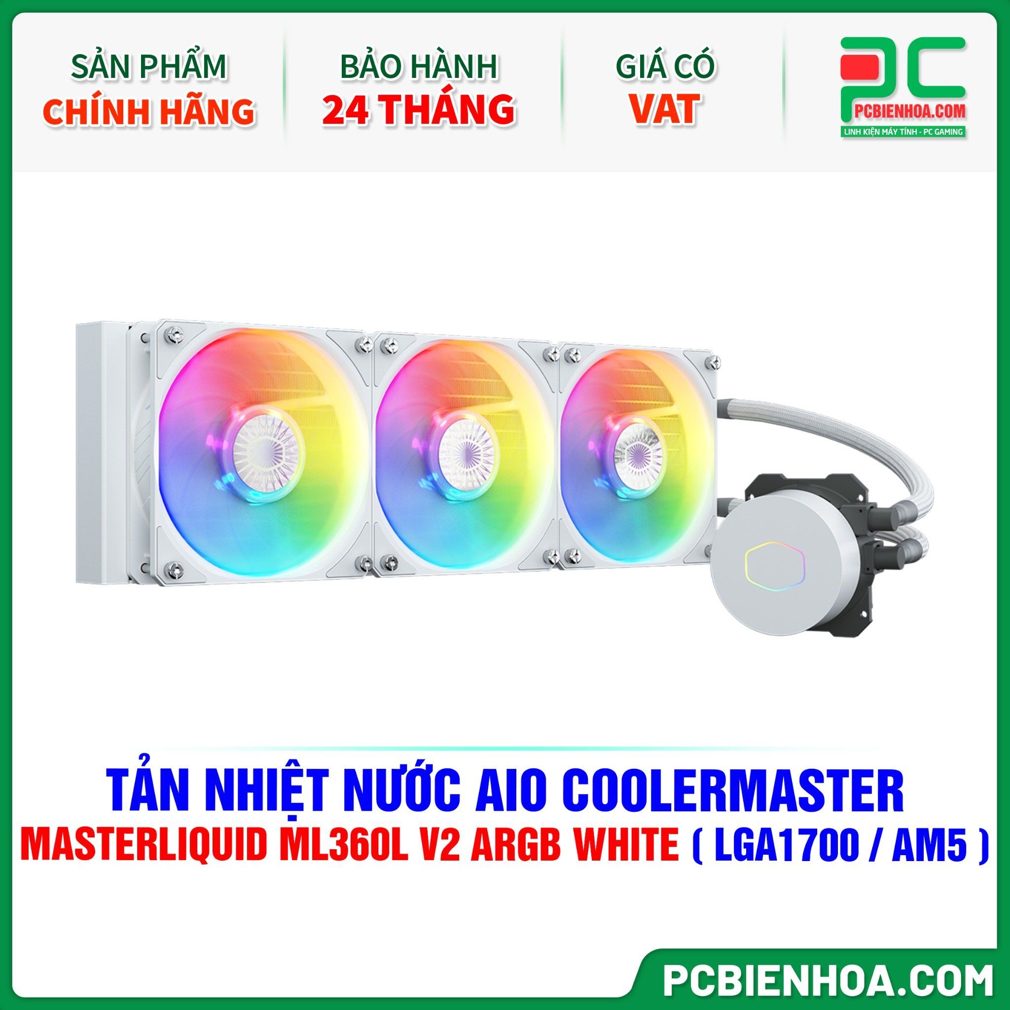 TẢN NHIỆT NƯỚC AIO COOLER MASTER MASTERLIQUID ML360L V2 ARGB WHITE EDITION ( HỖ TRỢ SOCKET LGA1700 / AM5 )