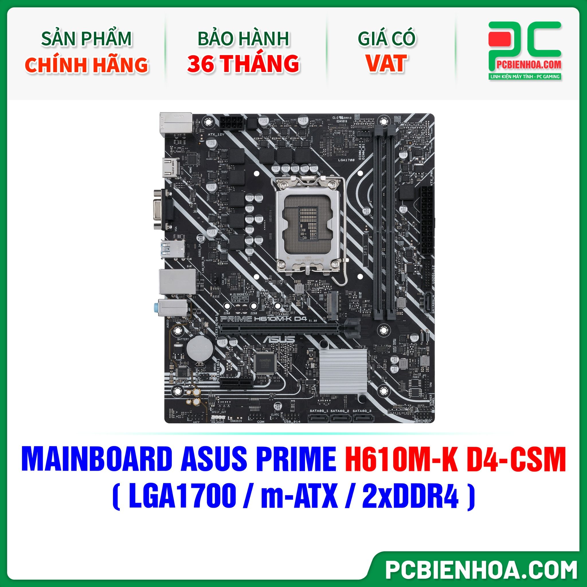 MAINBOARD ASUS PRIME H610M-K D4-CSM ( LGA1700 / m-ATX / 2xDDR4 )