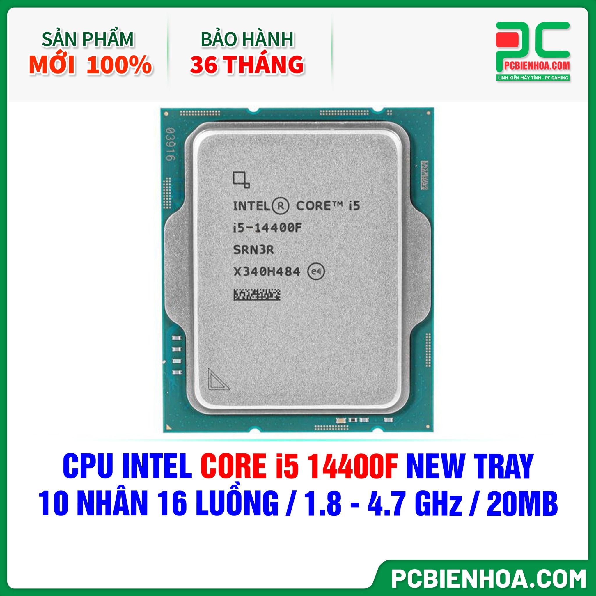 CPU Intel Core i5 14400F NEW TRAY - CHƯA KÈM TẢN NHIỆT ( 10 NHÂN 16 LUỒNG / 1.8 - 4.7 GHz / 20MB )
