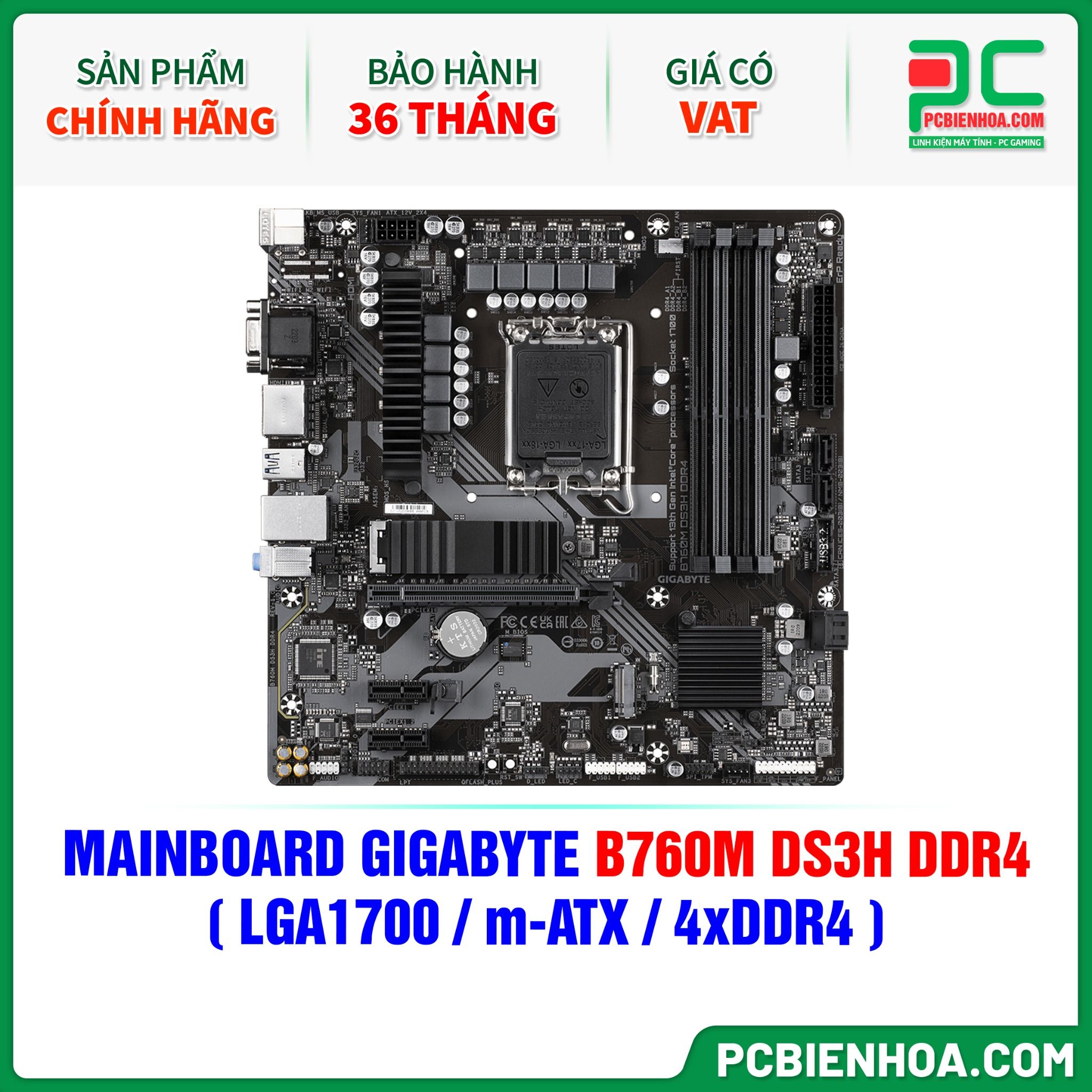MAINBOARD GIGABYTE B760M DS3H DDR4 ( LGA1700 / m-ATX / 4xDDR4 )