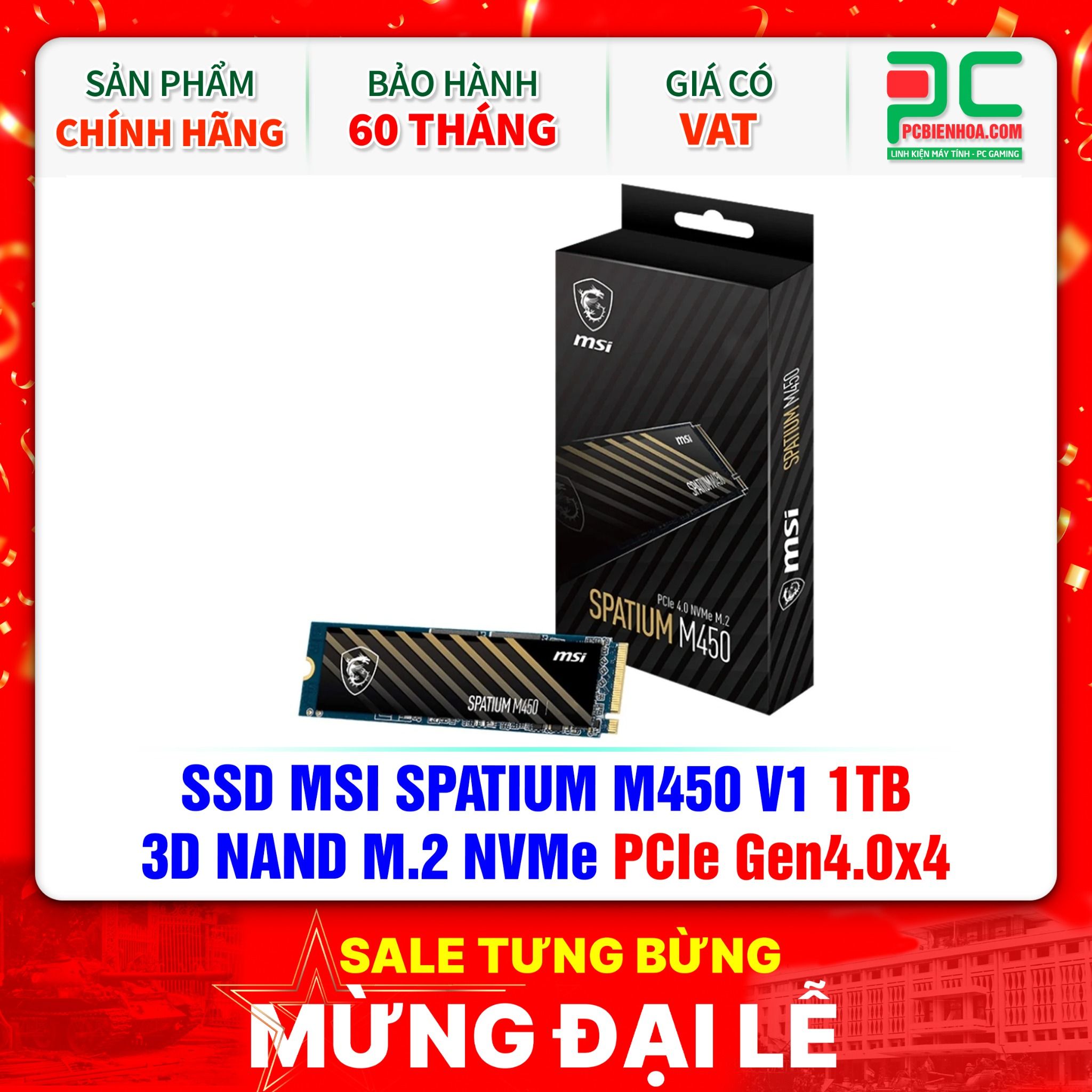SSD MSI SPATIUM M450 V1 1TB - 3D NAND M.2 NVMe PCIe Gen4.0x4