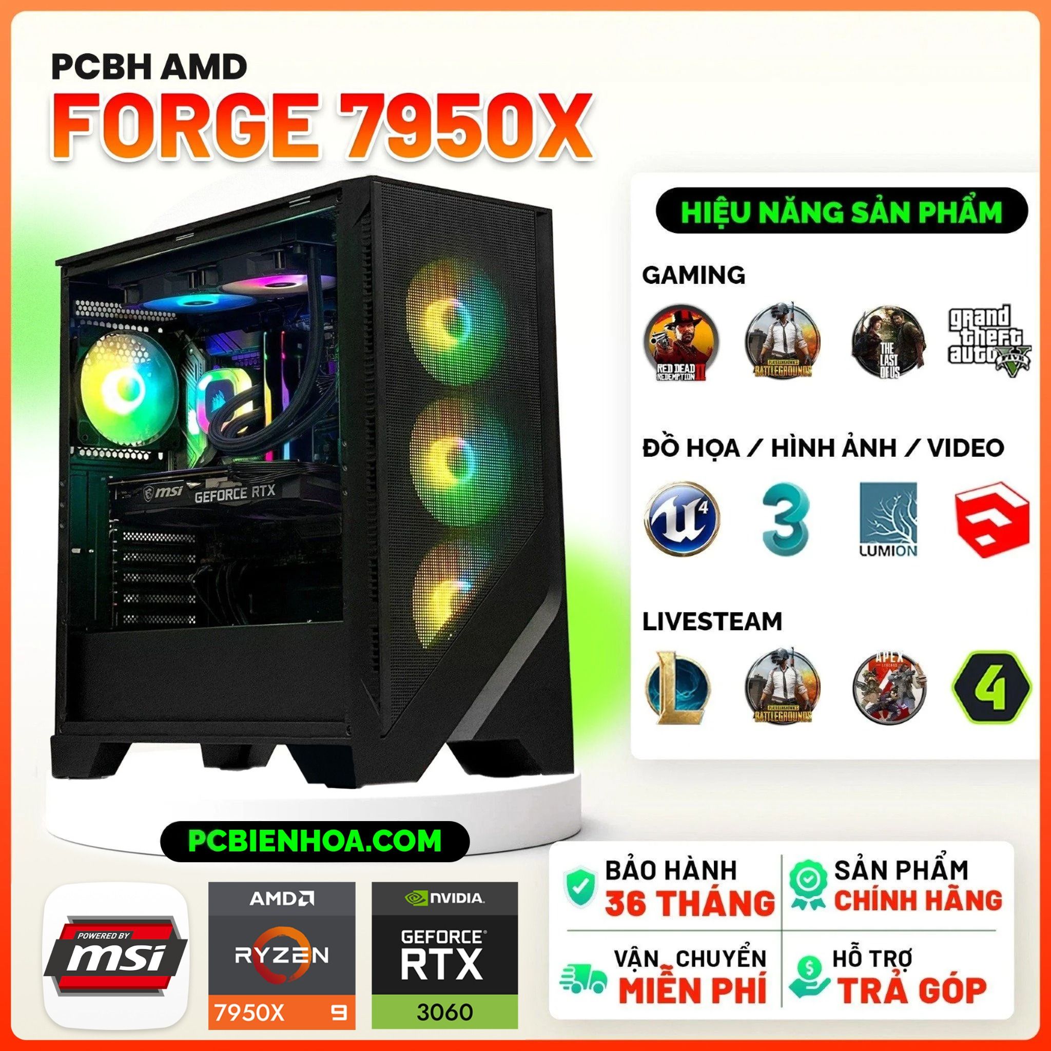  PCBH AMD FORGE RYZEN 9 7950X / B650M / RTX3060 12GB / 32GB DDR5 / 500GB 