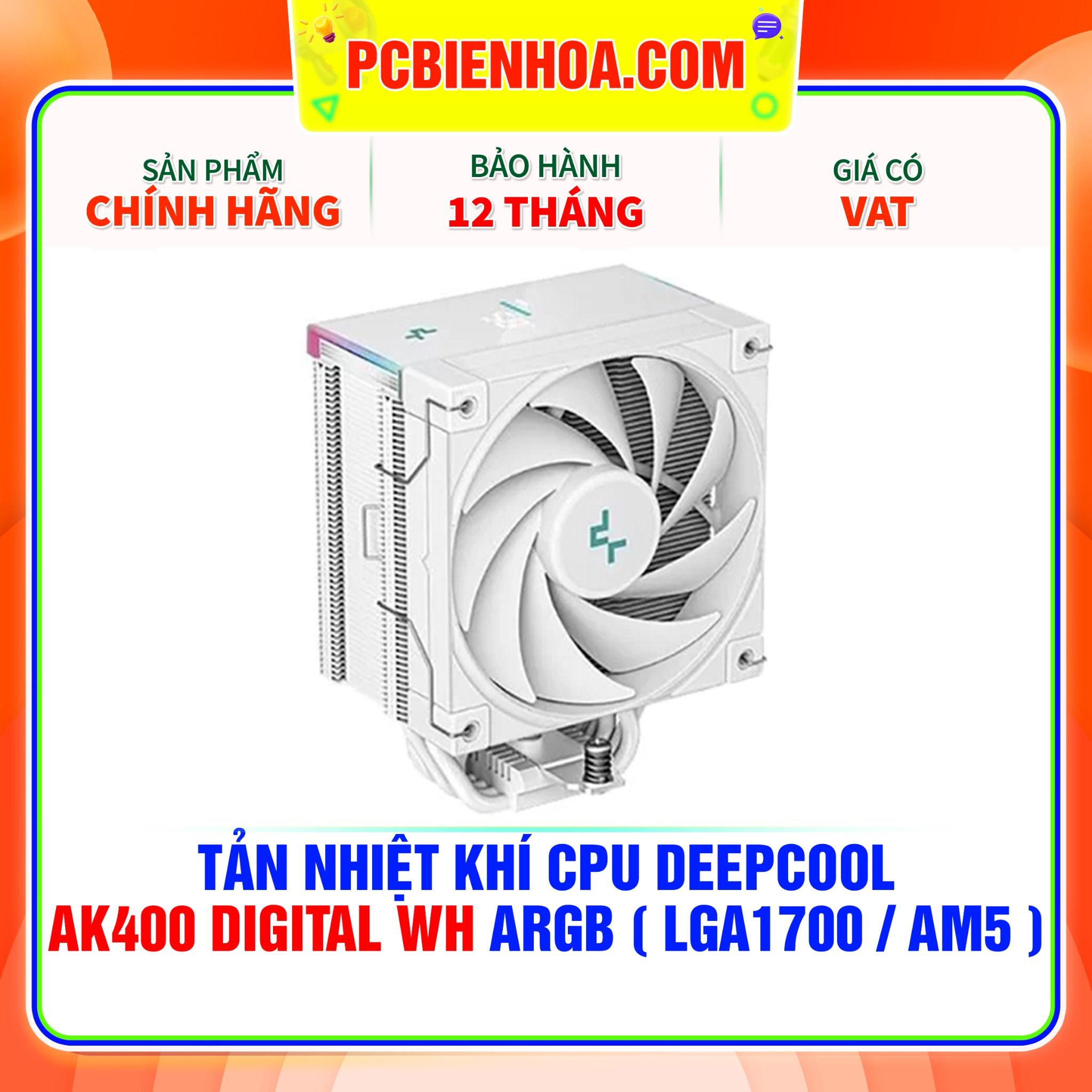  TẢN NHIỆT KHÍ CPU DEEPCOOL AK400 DIGITAL WH MÀU TRẮNG - LED ARGB ( HỖ TRỢ SOCKET LGA1700 / AM5 ) 