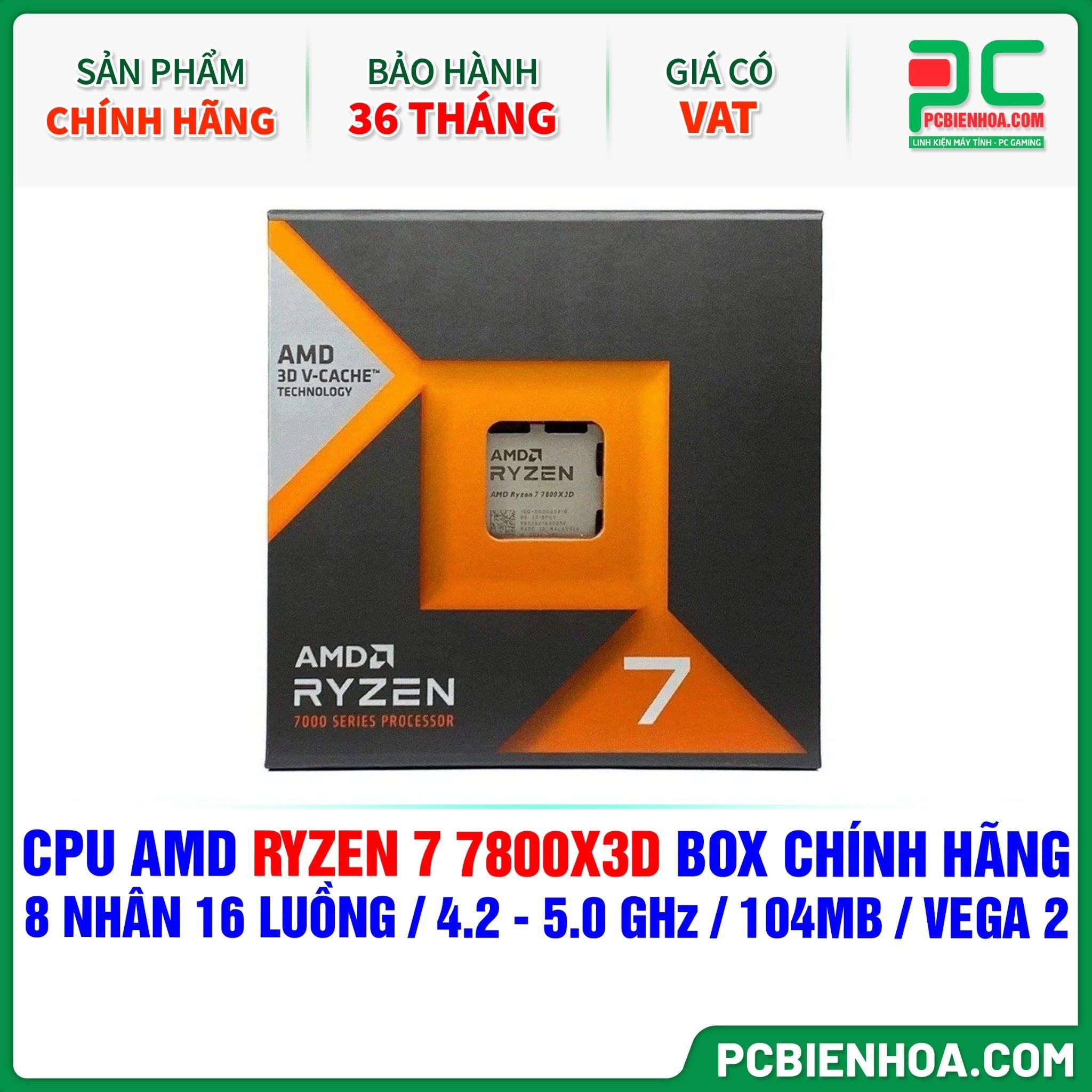 CPU AMD Ryzen 7 7800X3D BOX CHÍNH HÃNG ( 8 NHÂN 16 LUỒNG / 4.2 - 5.0 GHz / 104MB / RADEON VEGA 2 GRAPHICS )
