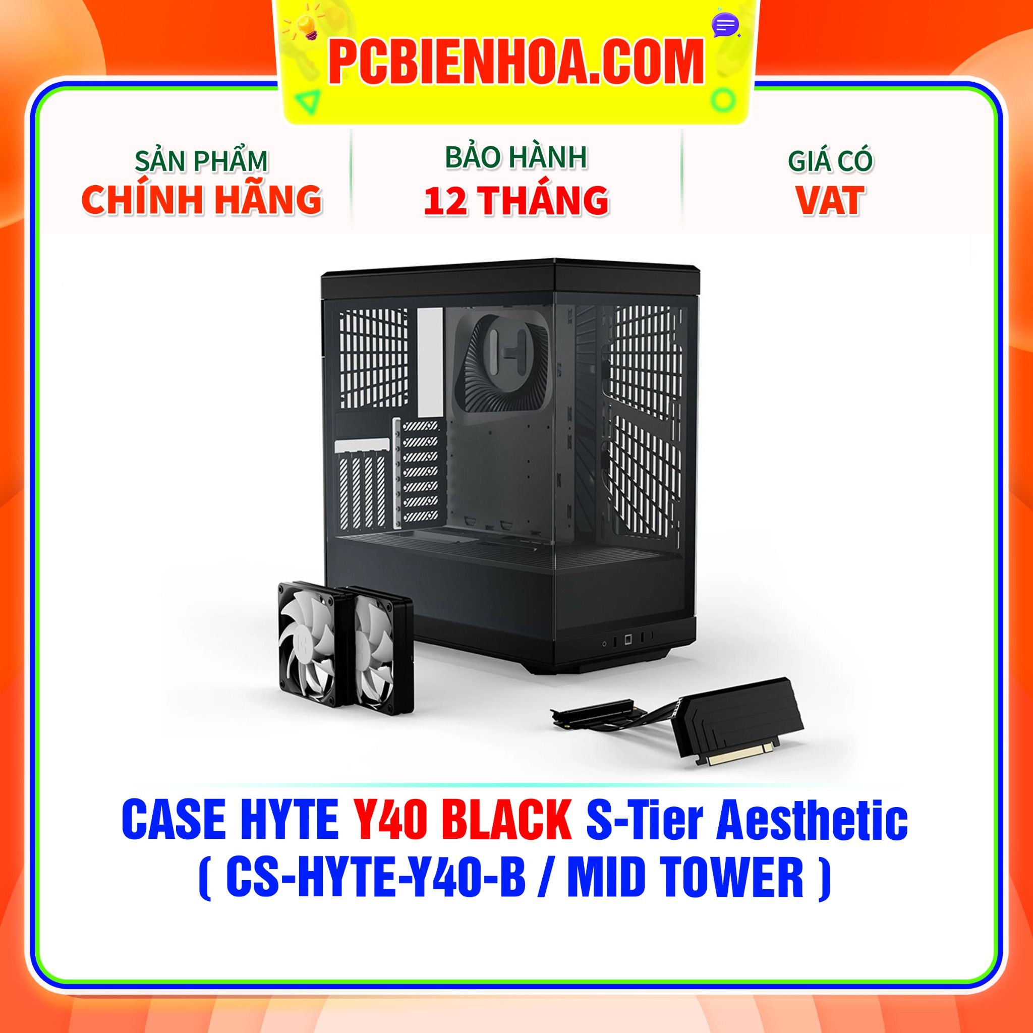  CASE HYTE Y40 BLACK S-Tier Aesthetic - SẴN DÂY RISER PCIe 4.0 & 2 FAN 12CM ( CS-HYTE-Y40-B / MID TOWER ) 