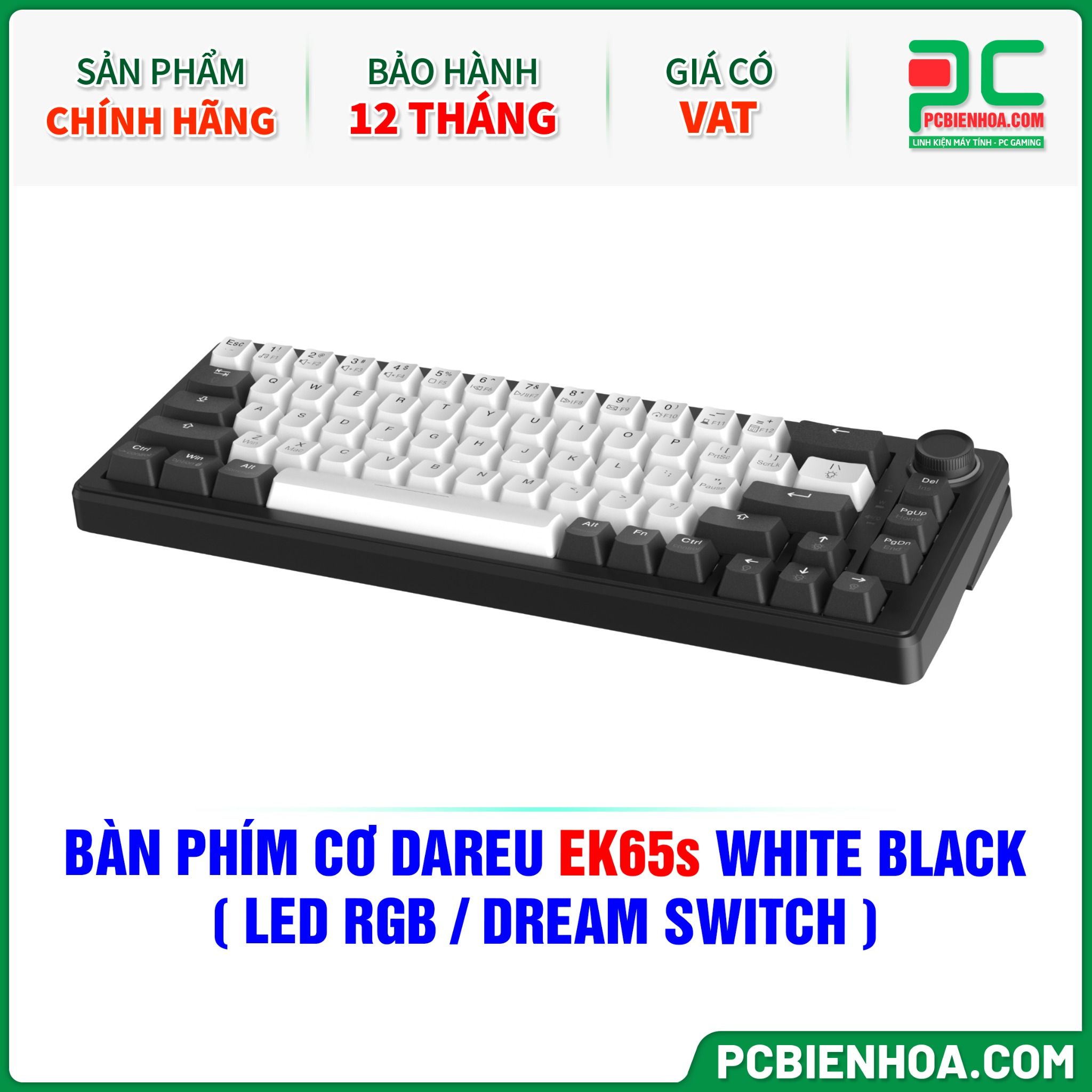 BÀN PHÍM CƠ DAREU EK65s WHITE BLACK ( LED RGB / DREAM SWITCH )