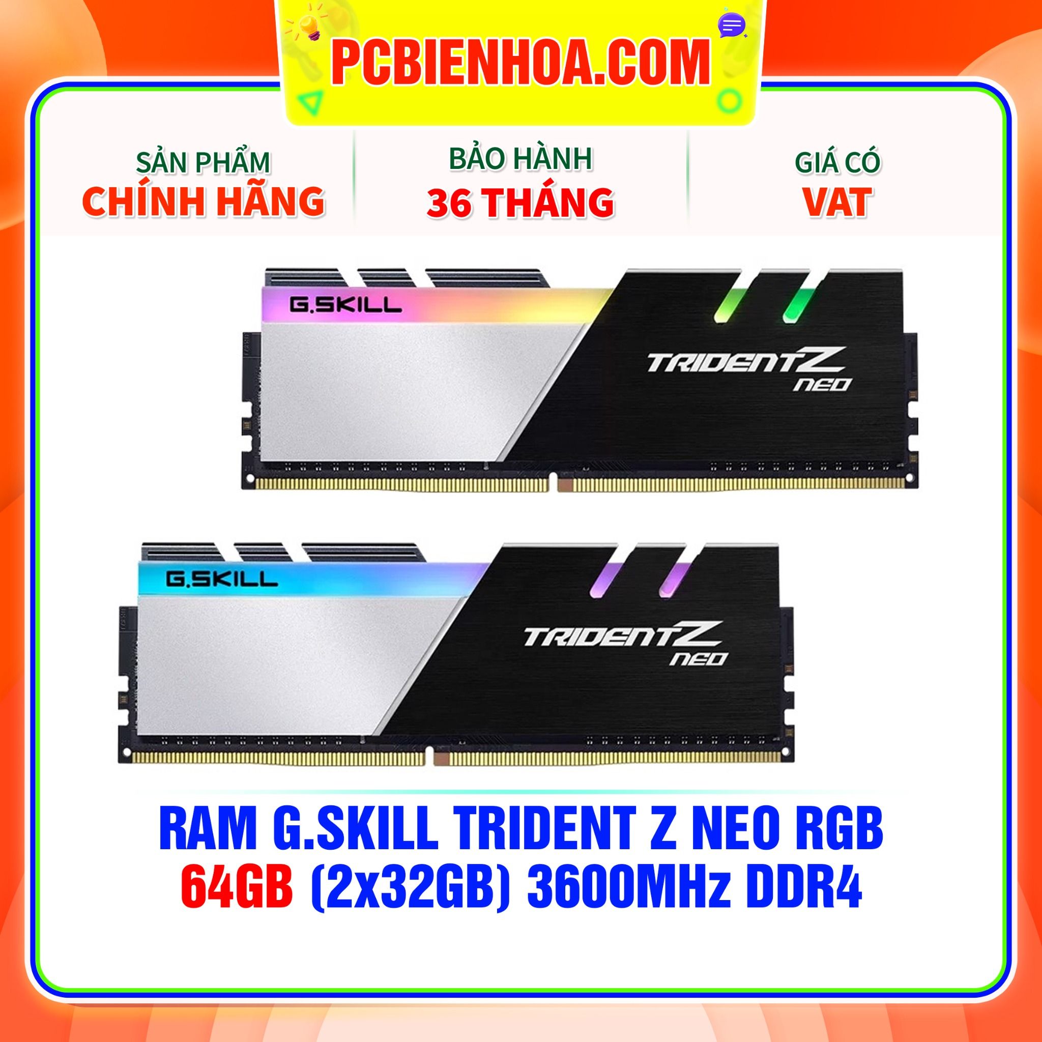  RAM G.SKILL TRIDENT Z NEO RGB 64GB (2X32GB) 3600MHz DDR4 ( F4-3600C18D-64GTZN ) 