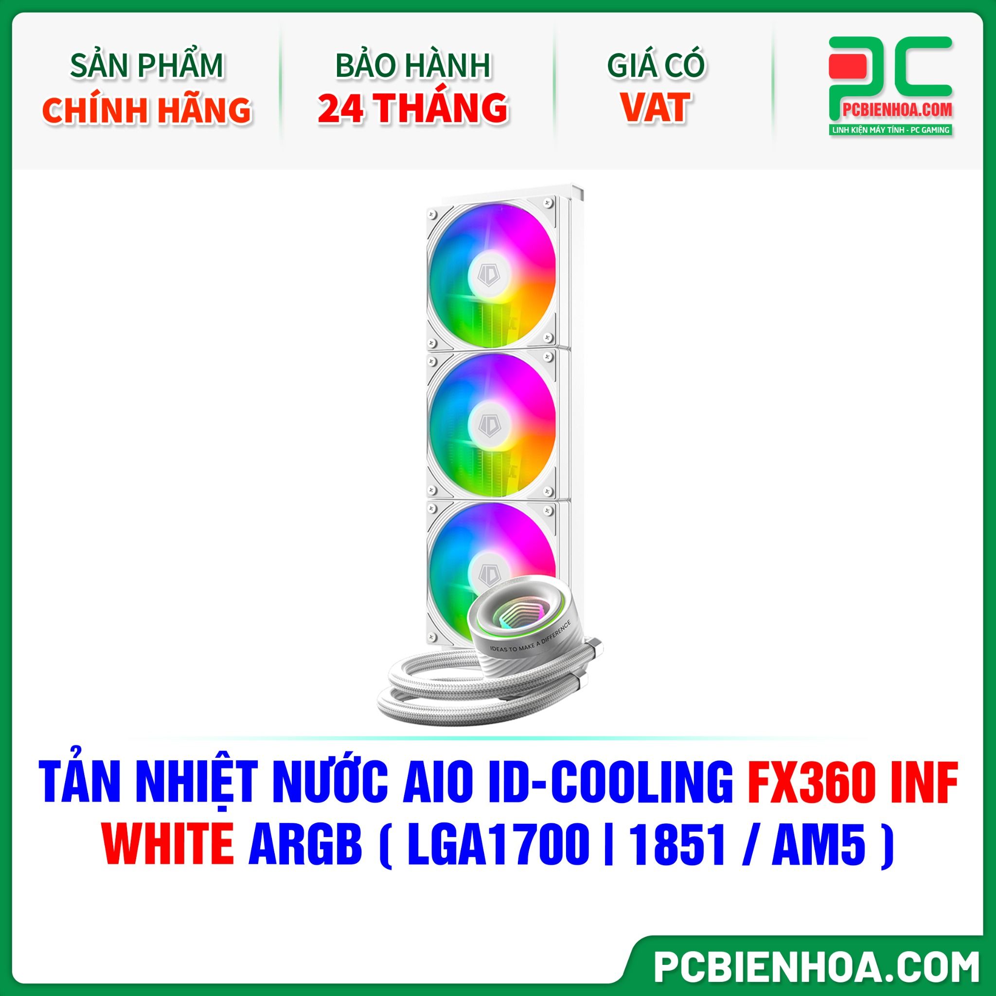 TẢN NHIỆT NƯỚC AIO ID-COOLING FX360 INF WHITE ARGB ( HỖ TRỢ SOCKET LGA1700|1851 / AM5 )