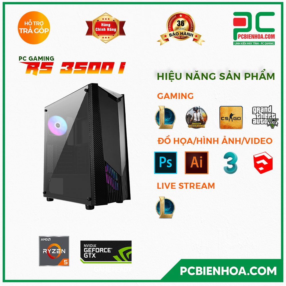 PC GAMING R5 3500 I ( RYZEN 5 3500 / B450 / GTX1050Ti / 16GB / 256GB )