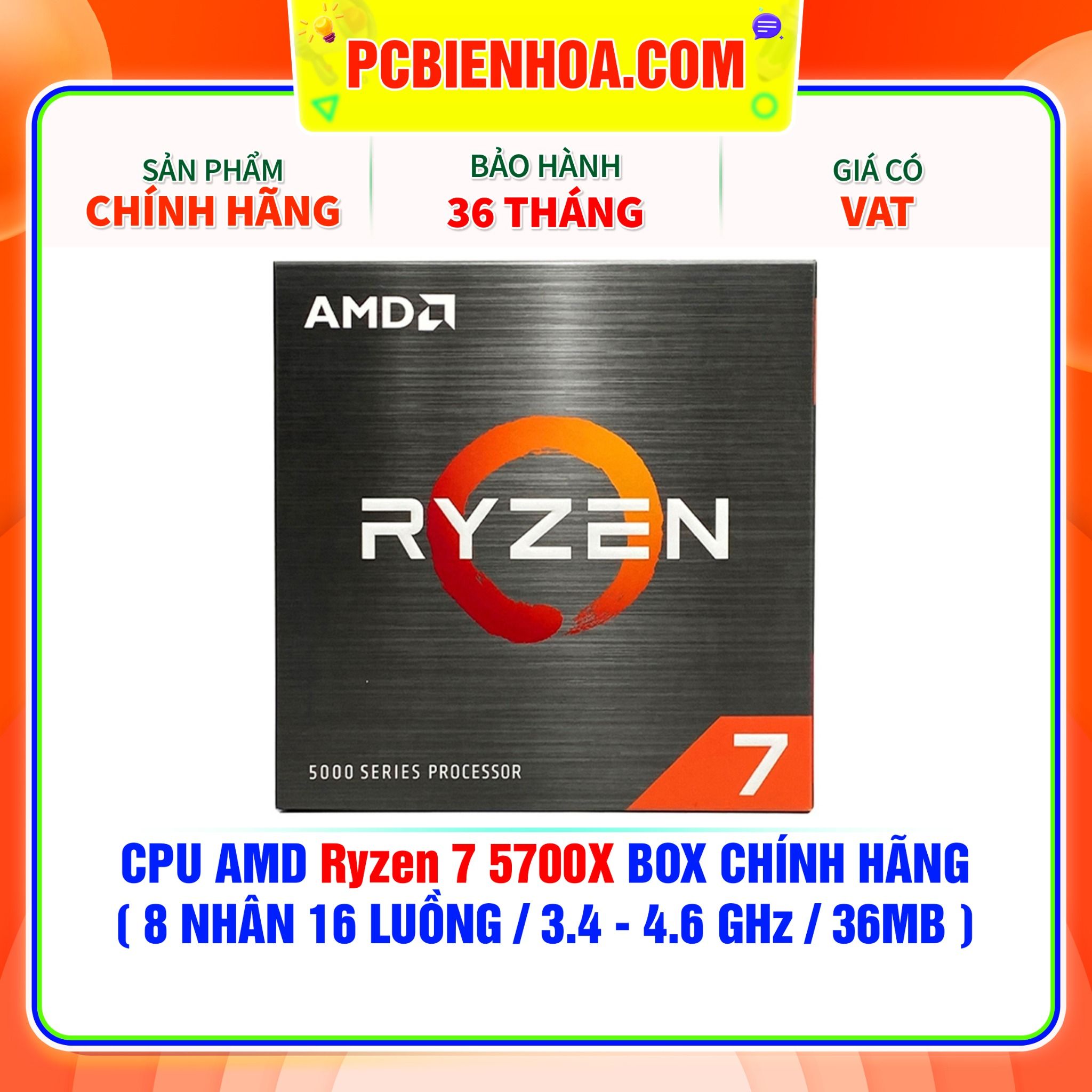  CPU AMD Ryzen 7 5700X BOX CHÍNH HÃNG ( 8 NHÂN 16 LUỒNG / 3.4 - 4.6 GHz / 36MB ) 