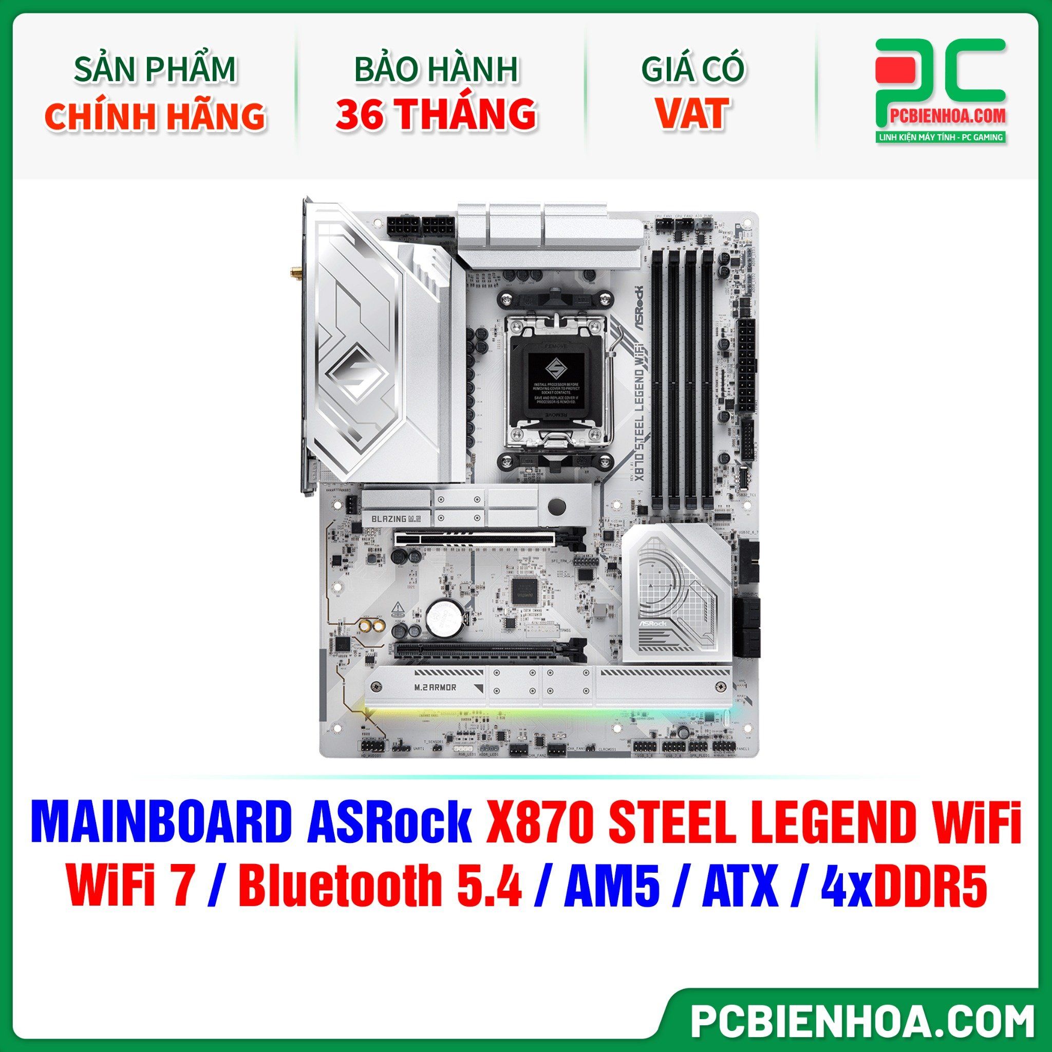 DDR5 - MAINBOARD ASRock X870 STEEL LEGEND WiFi ( WiFi 7 / Bluetooth 5.4 / AM5 / ATX / 4xDDR5 )