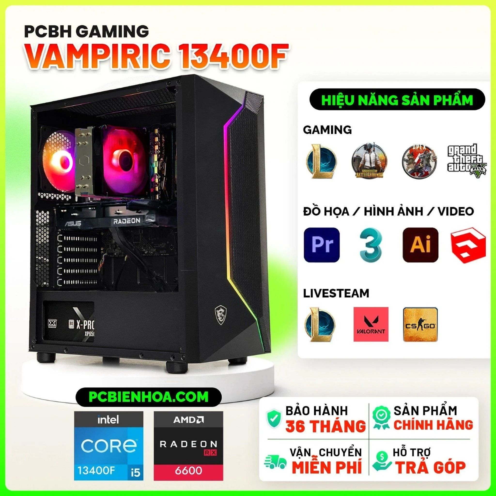  PCBH GAMING VAMPIRIC CORE i5 13400F / B760M / RX6600 8GB / 16GB / 500GB 