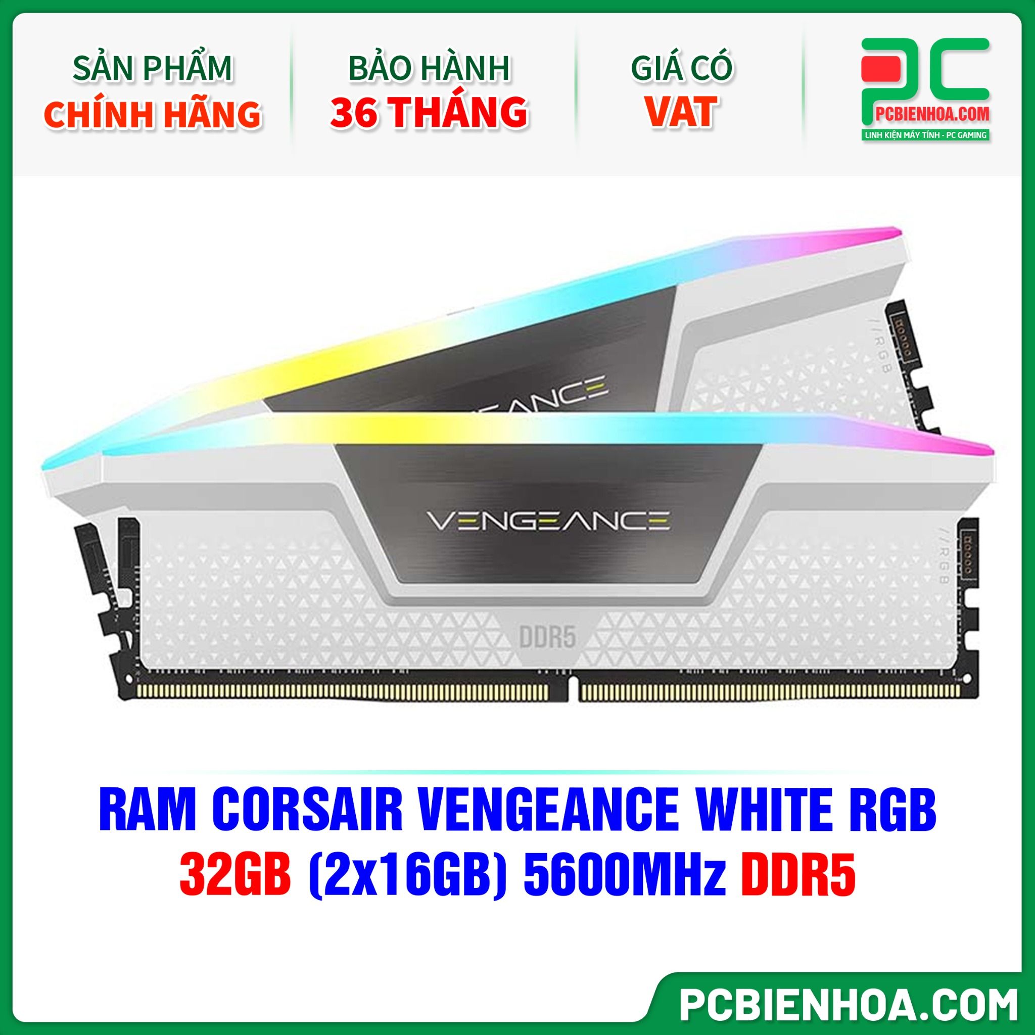 RAM CORSAIR VENGEANCE WHITE RGB - 32GB (2x16GB) 5600MHz DDR5