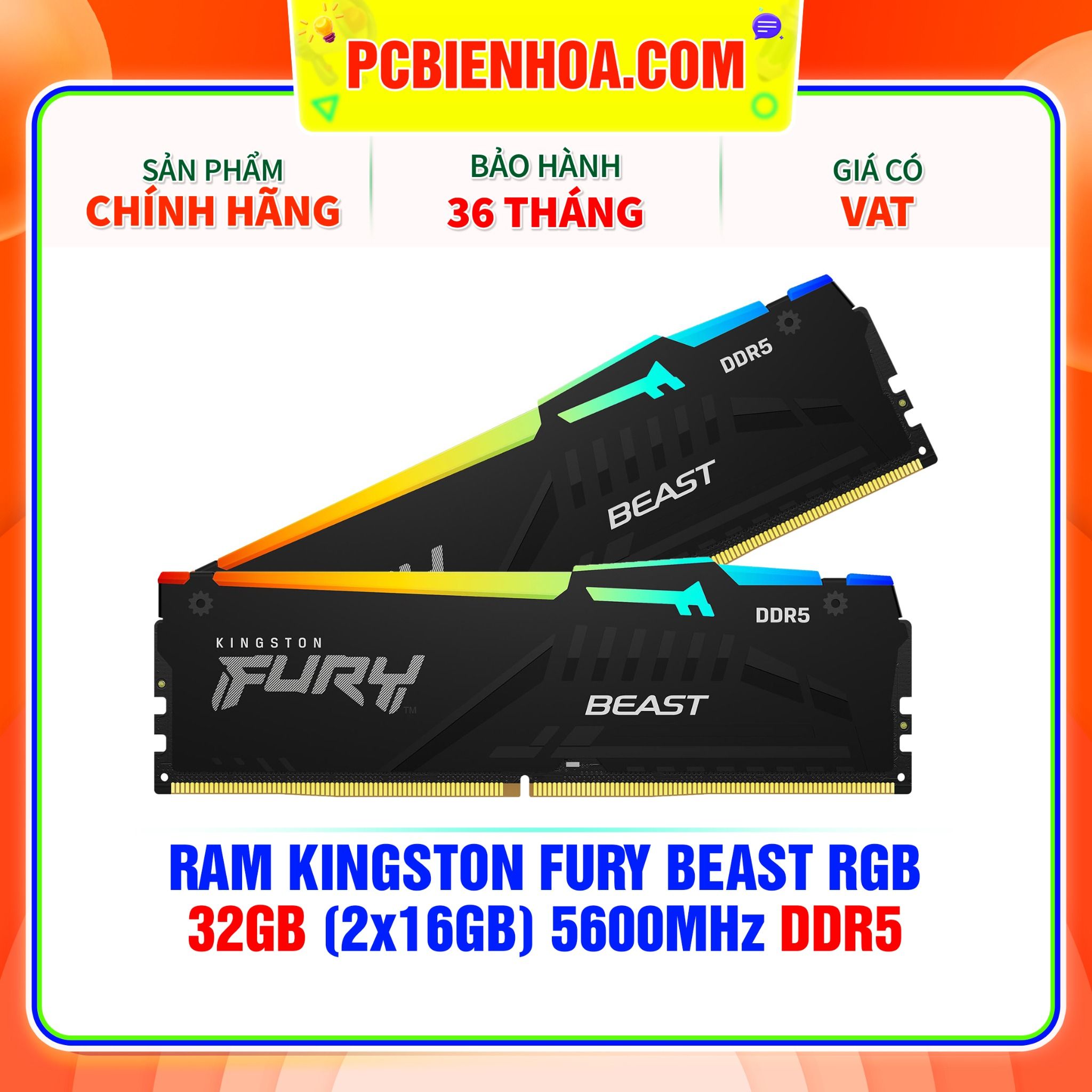  RAM KINGSTON FURY BEAST RGB 32GB (2x16GB) 5600MHz DDR5 ( KF556C40BBAK2-32 ) 