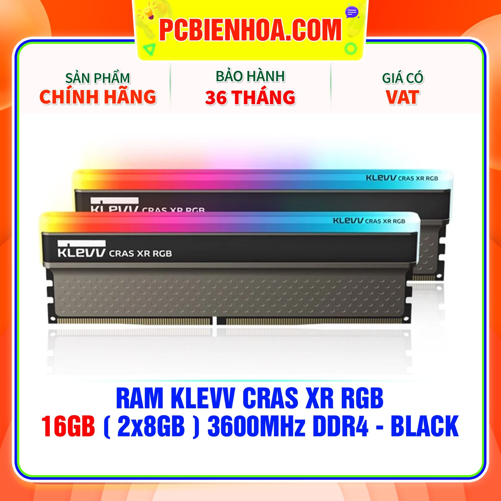  RAM KLEVV CRAS XR RGB 16GB (2x8GB) 3600MHz DDR4 - BLACK 